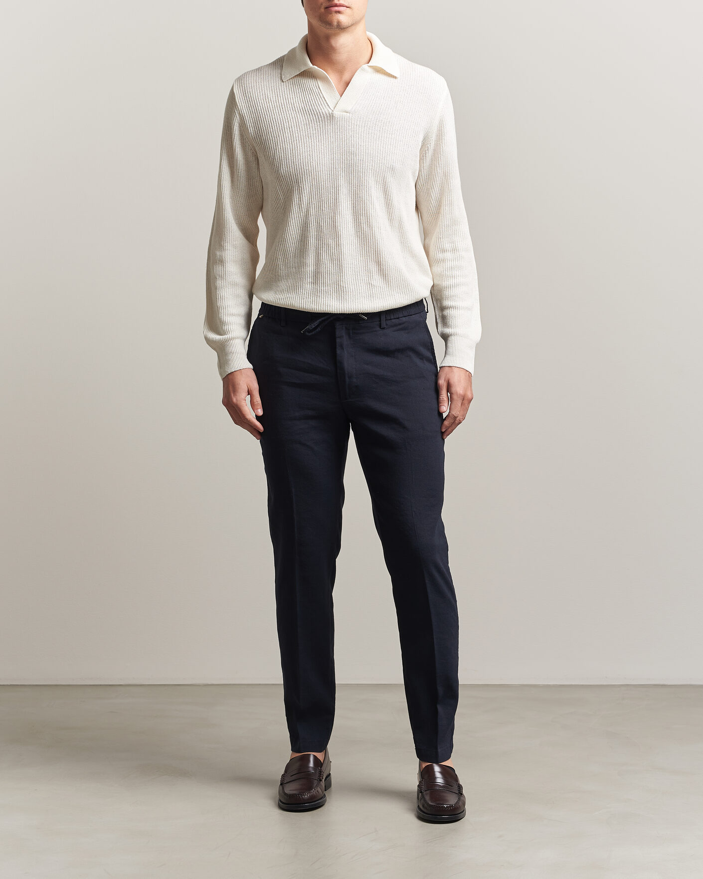 Herre | Bukser | BOSS BLACK | Kane Linen Drawstring Trousers Dark Blue