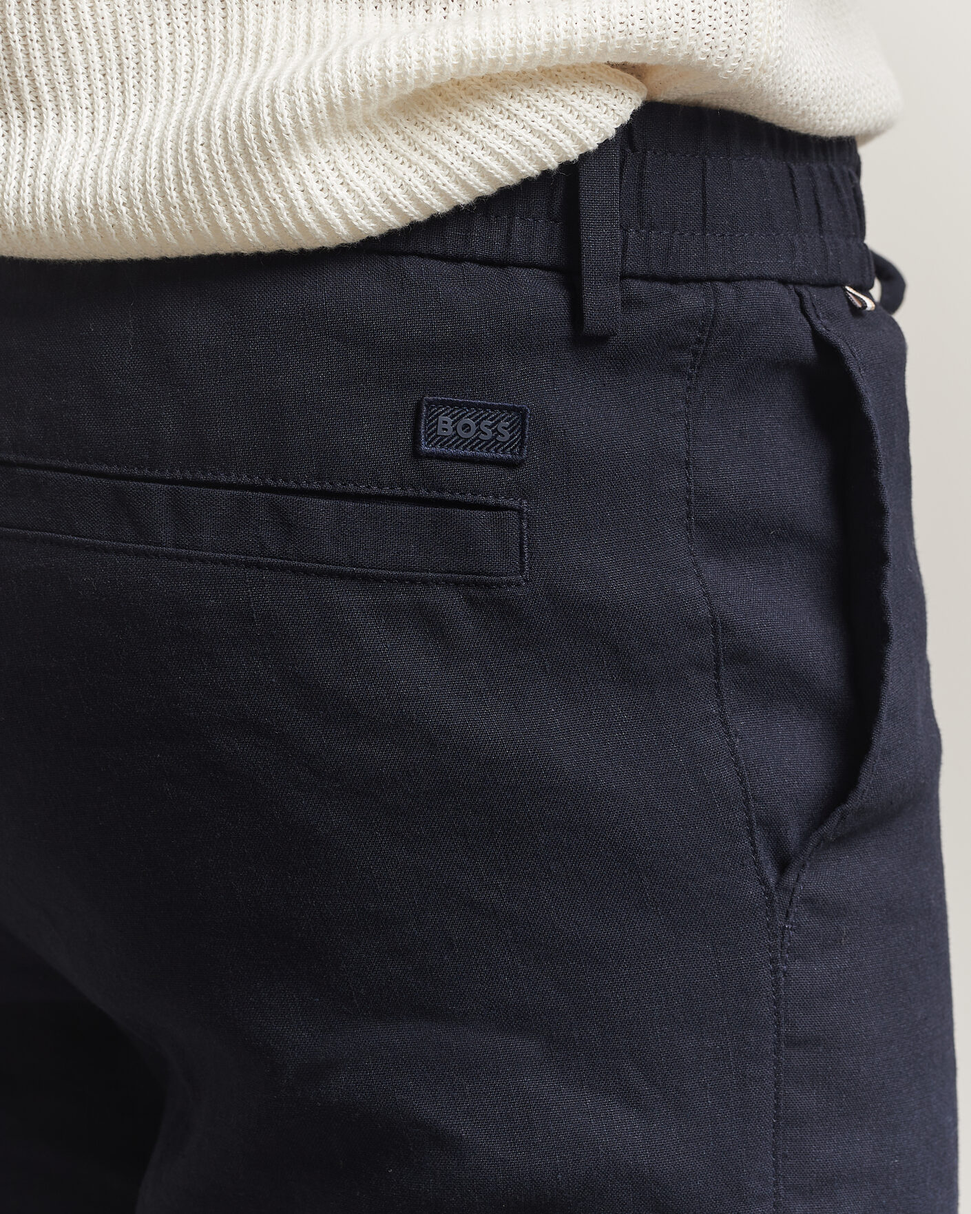 Herre | Bukser | BOSS BLACK | Kane Linen Drawstring Trousers Dark Blue