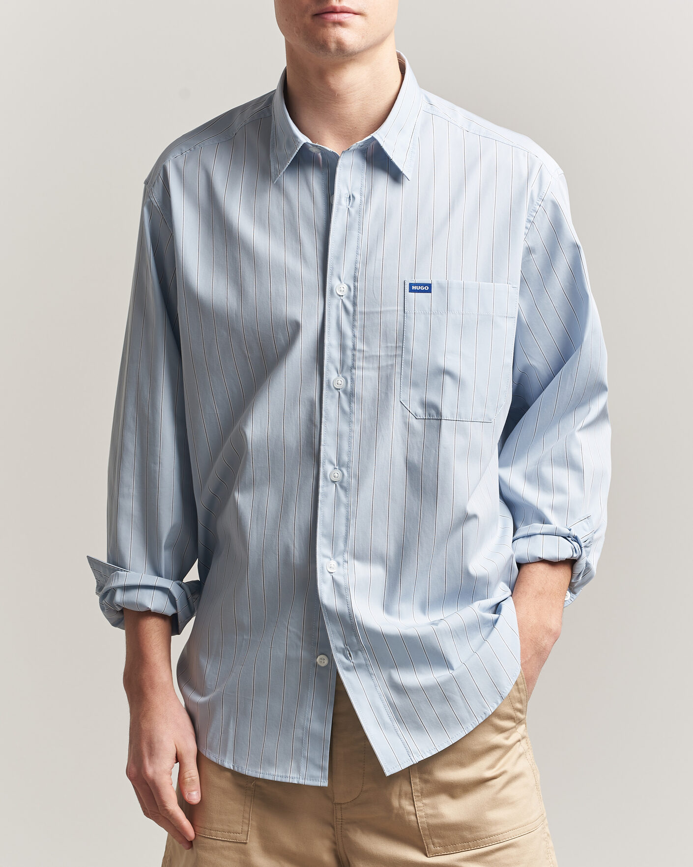 Herre | Skjorter | HUGO | Ebalto Striped Cotton Shirt Open Blue
