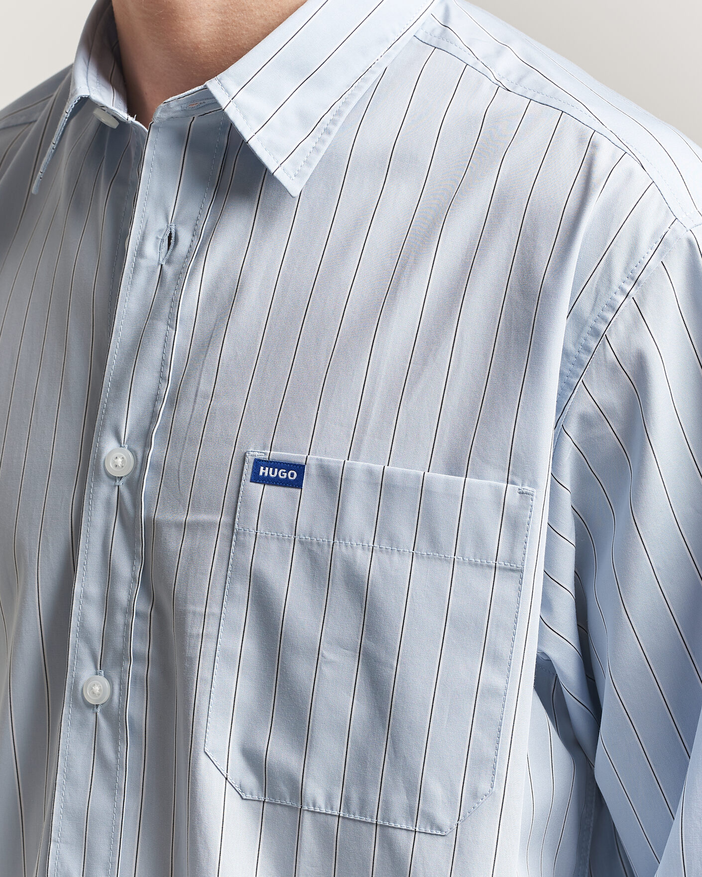 Herre | Skjorter | HUGO | Ebalto Striped Cotton Shirt Open Blue