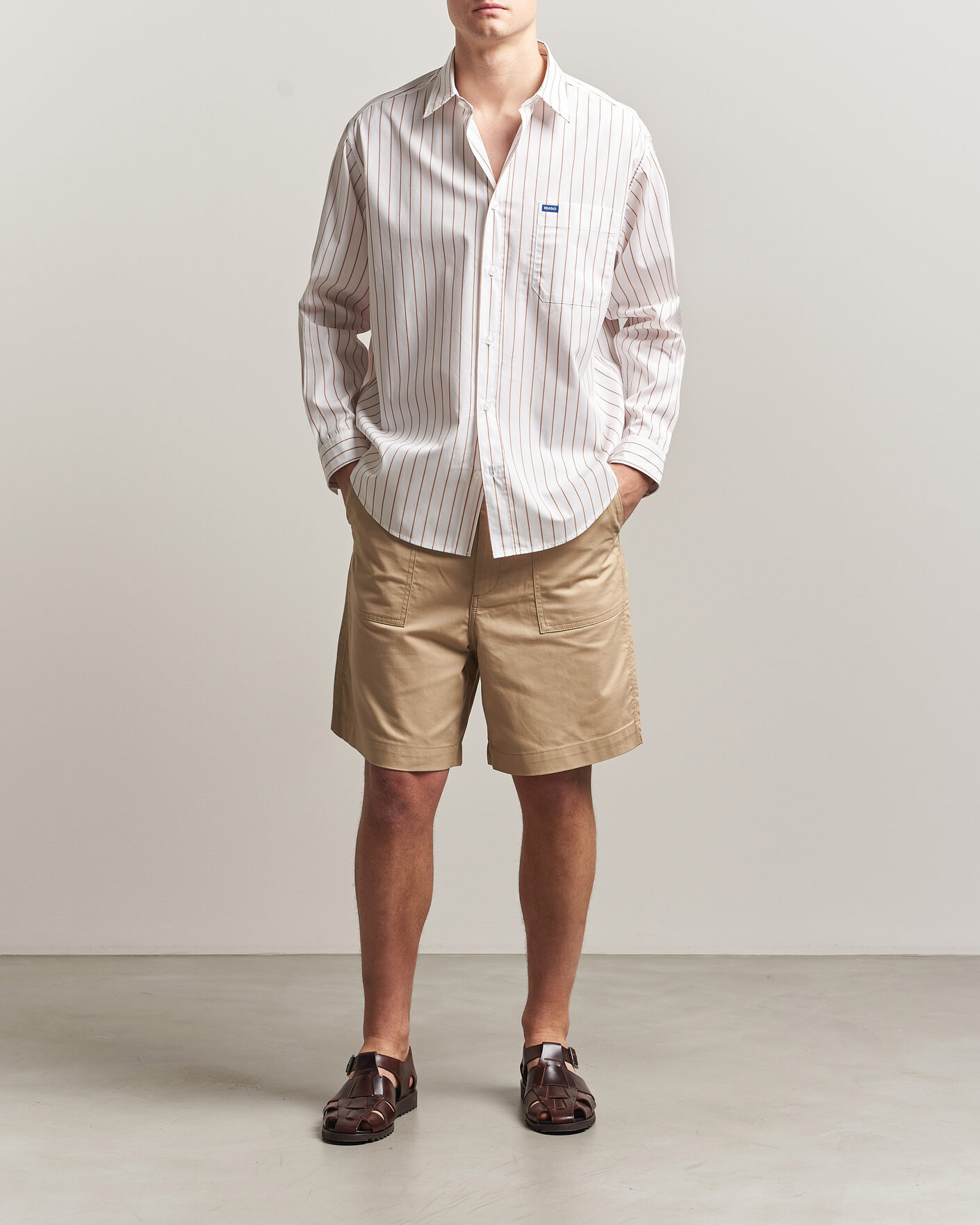 Herre | Skjorter | HUGO | Ebalto Striped Cotton Shirt Light Orange