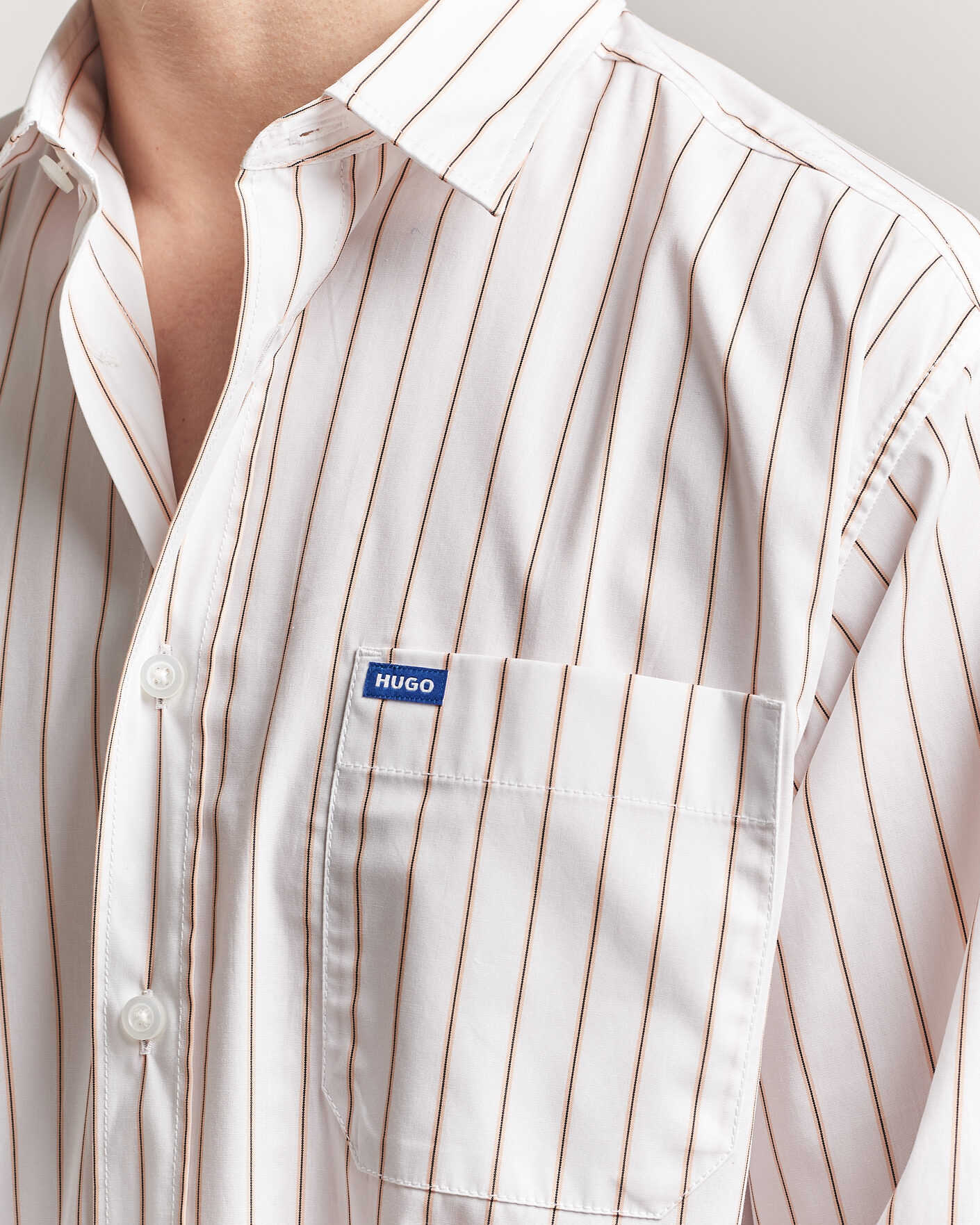 Herre | Skjorter | HUGO | Ebalto Striped Cotton Shirt Light Orange