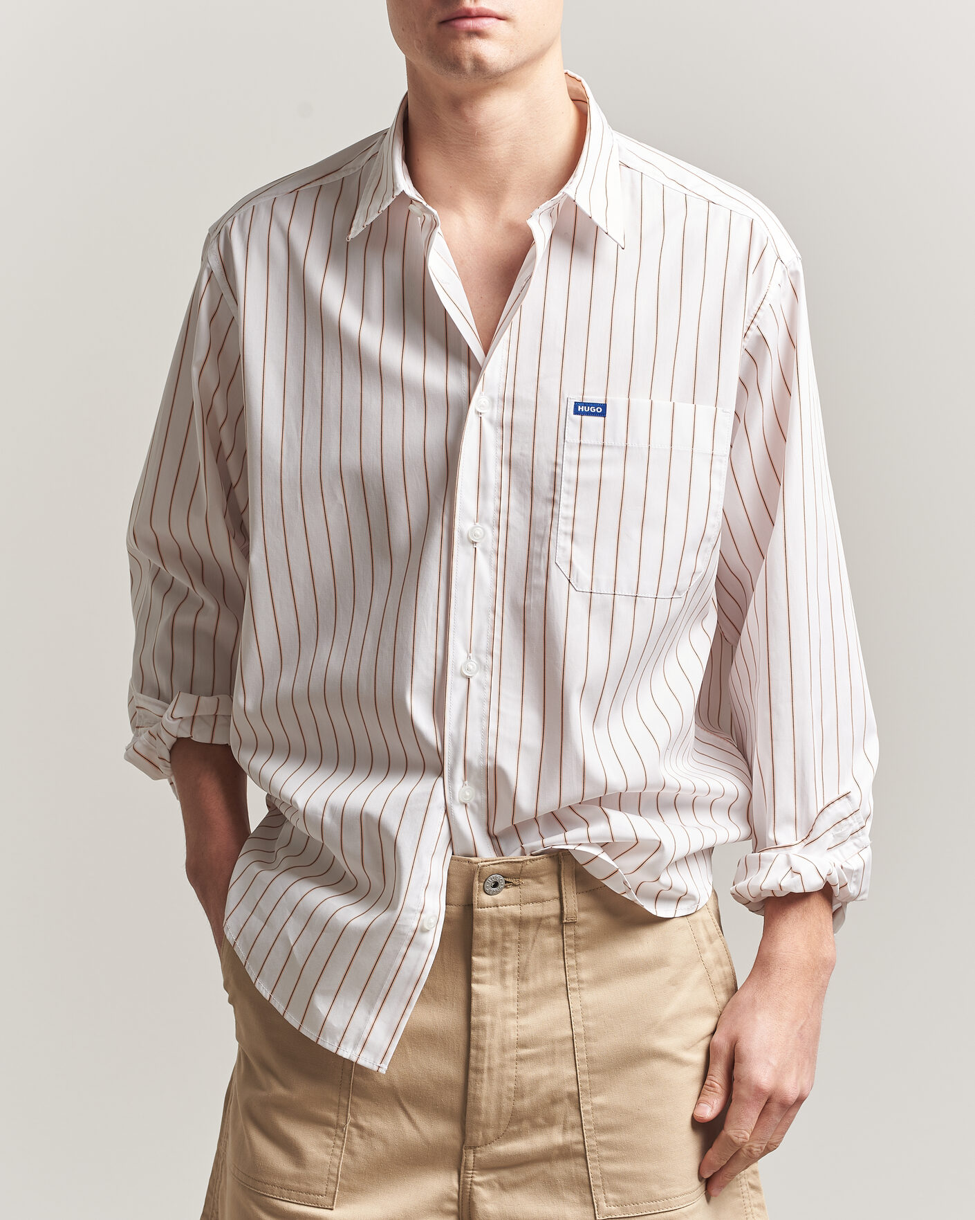 Herre | Skjorter | HUGO | Ebalto Striped Cotton Shirt Light Orange