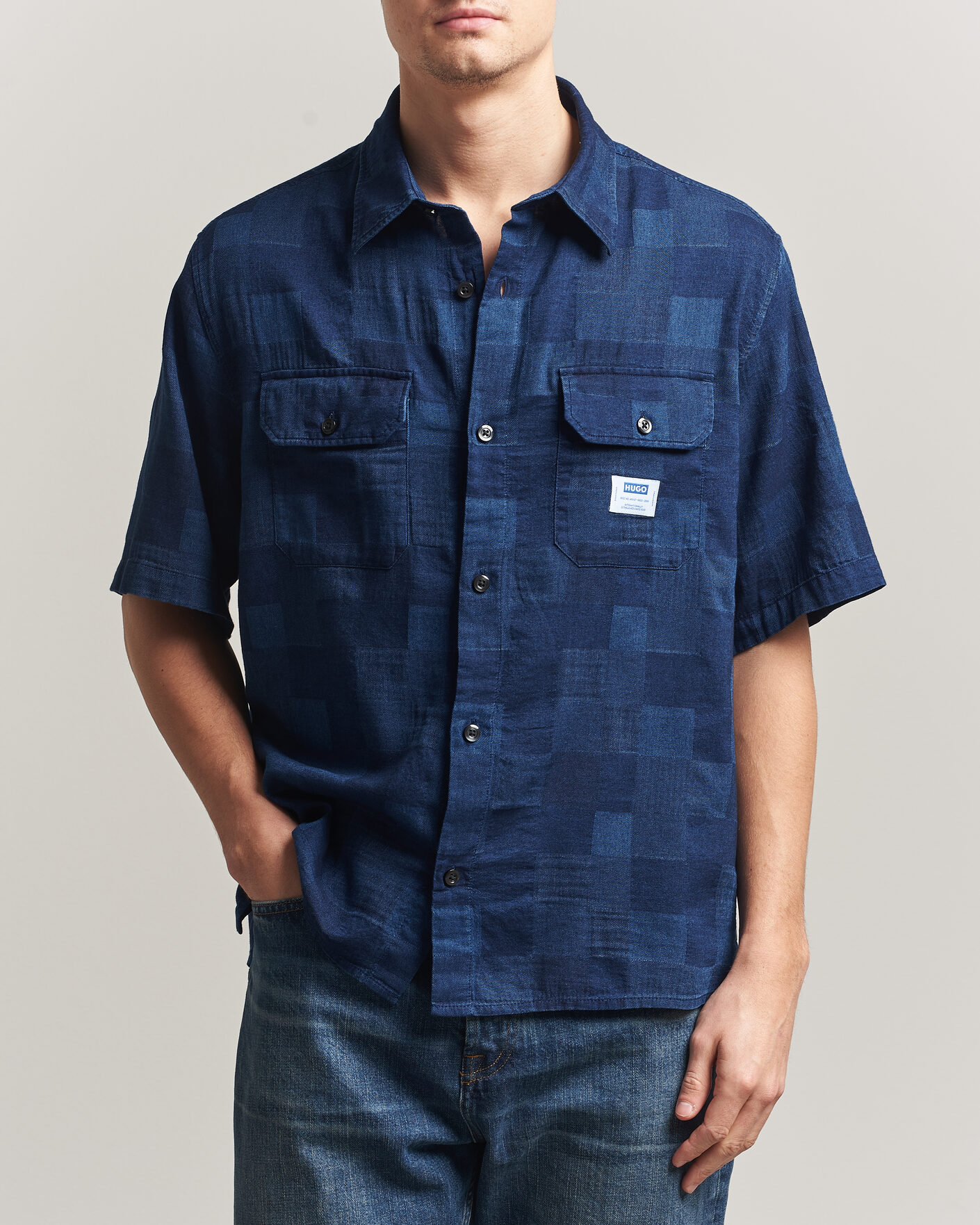 Herre | Skjorter | HUGO | Ekyno Workwear Short Sleeve Shirt Dark Blue