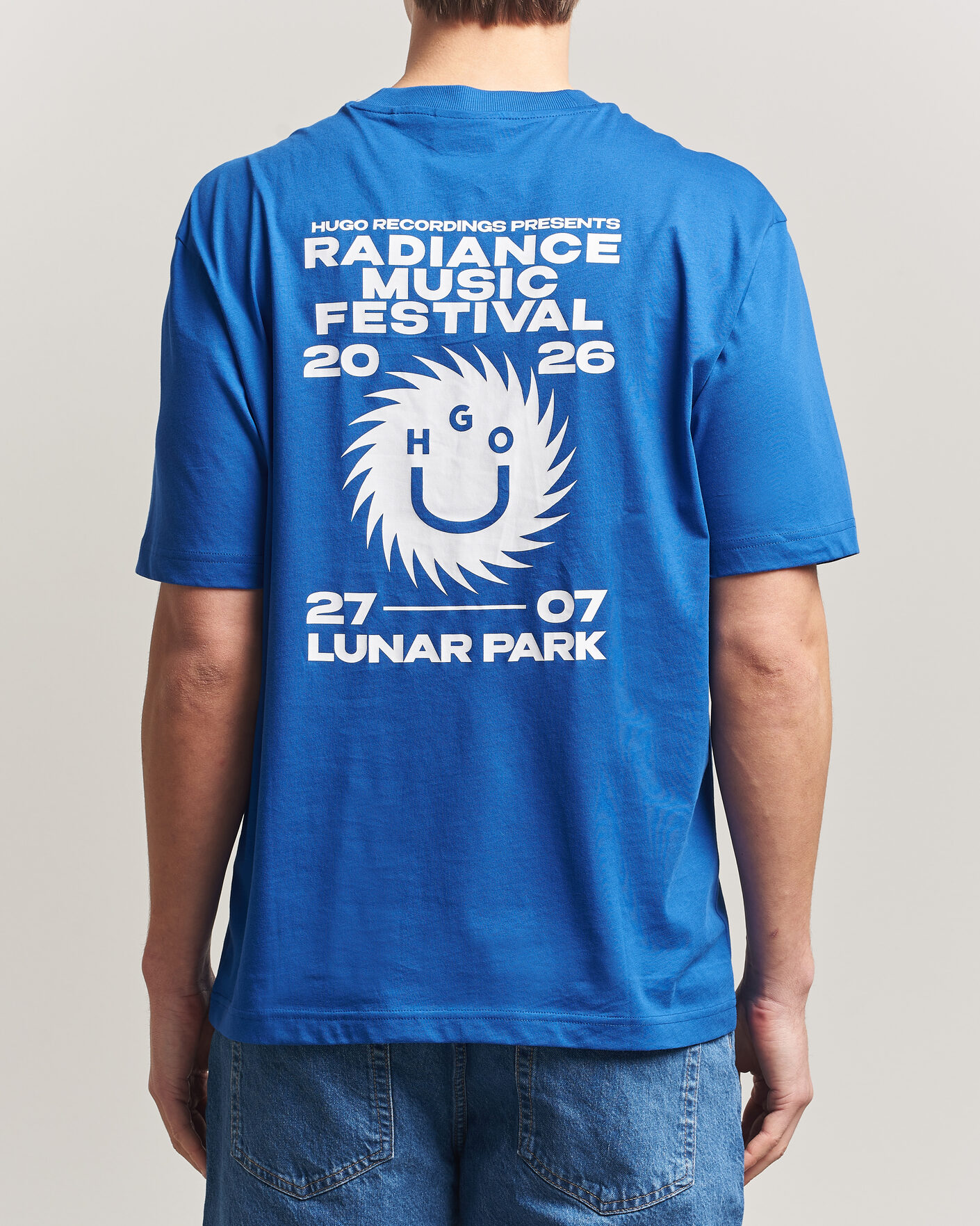 Herre | T-Shirts | HUGO | Nunarix Printed Crew Neck T-Shirt Open Blue