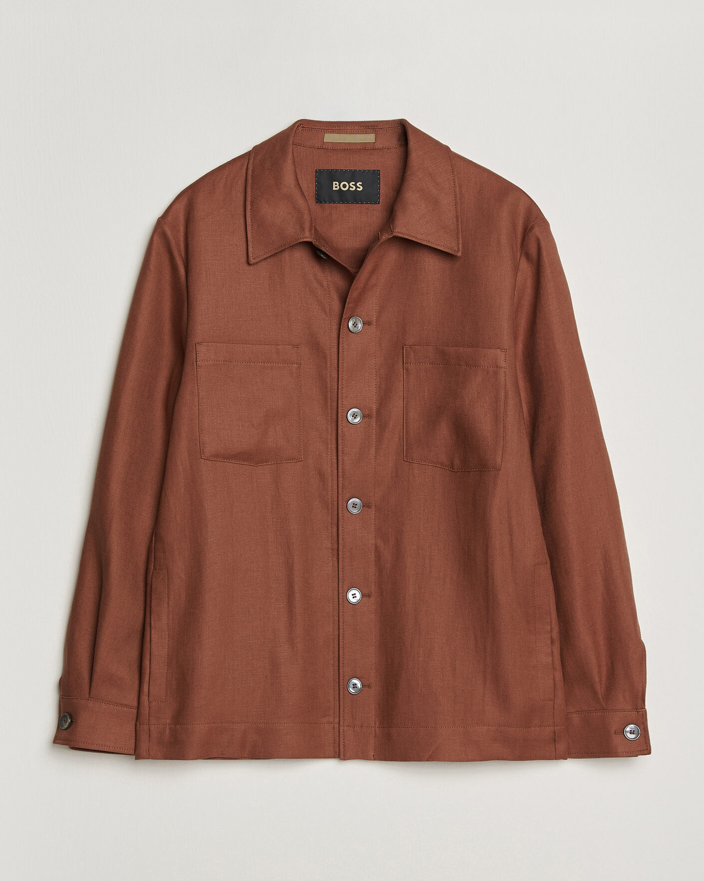 Herre | Skjorter | BOSS CAMEL | Corvin Linen Overshirt Medium Brown