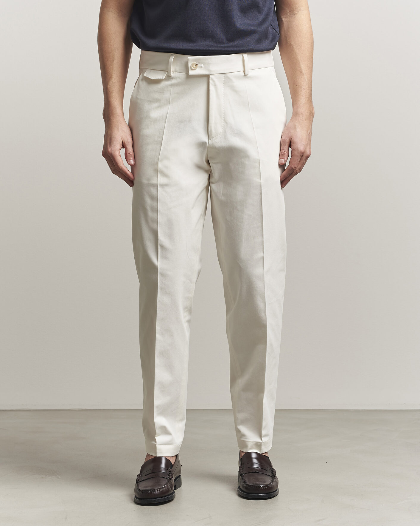 Herre | Bukser | BOSS CAMEL | Peet Cotton Pleated Trousers Open White