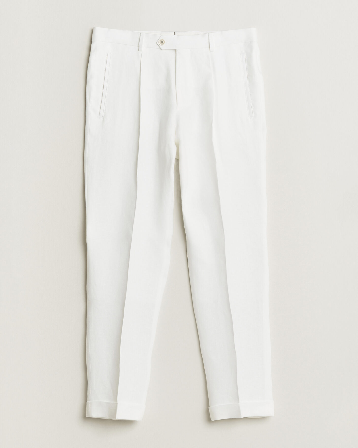 Herre | Bukser | BOSS CAMEL | Peet Linen Pleated Trousers White