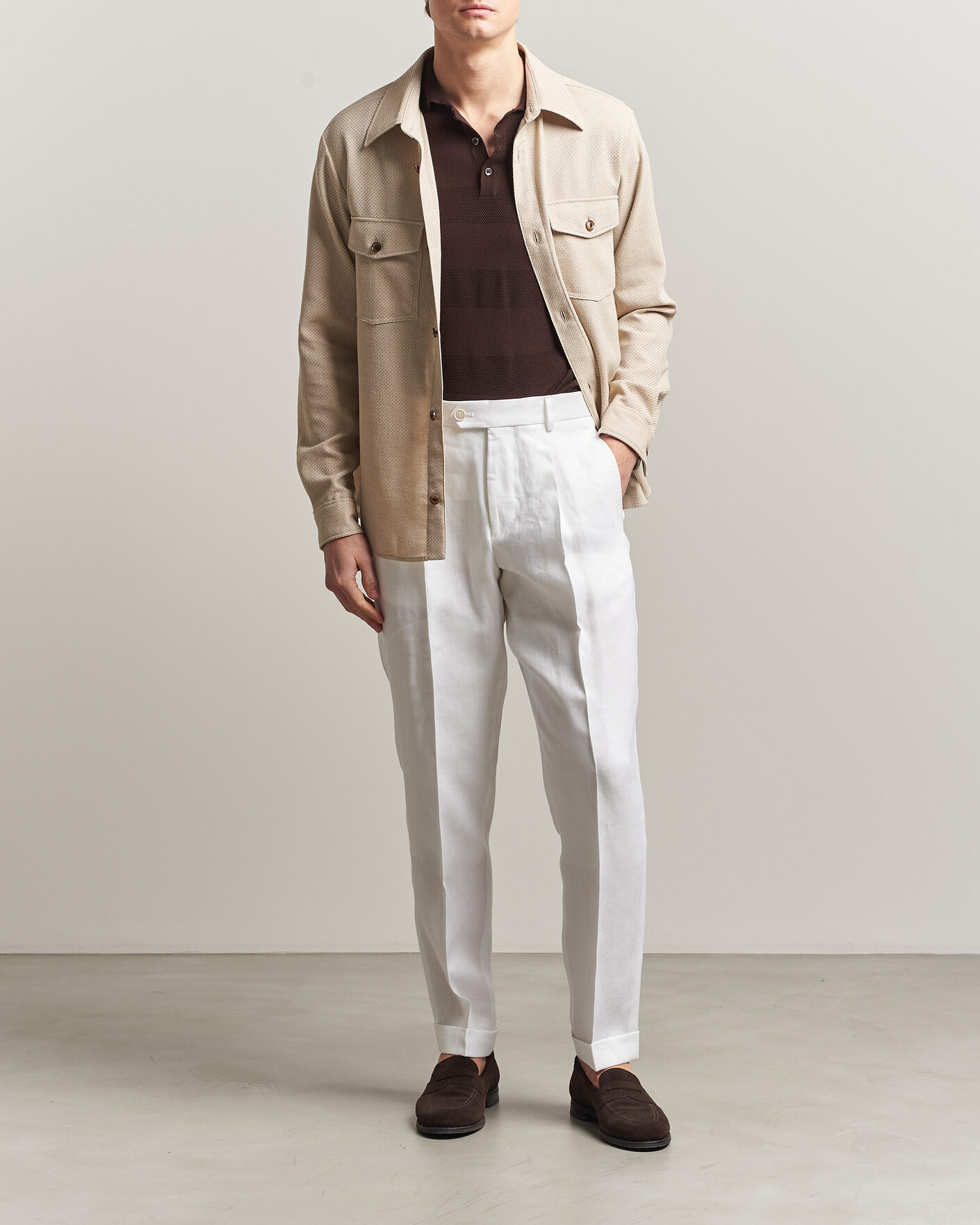 Herre | Bukser | BOSS CAMEL | Peet Linen Pleated Trousers White