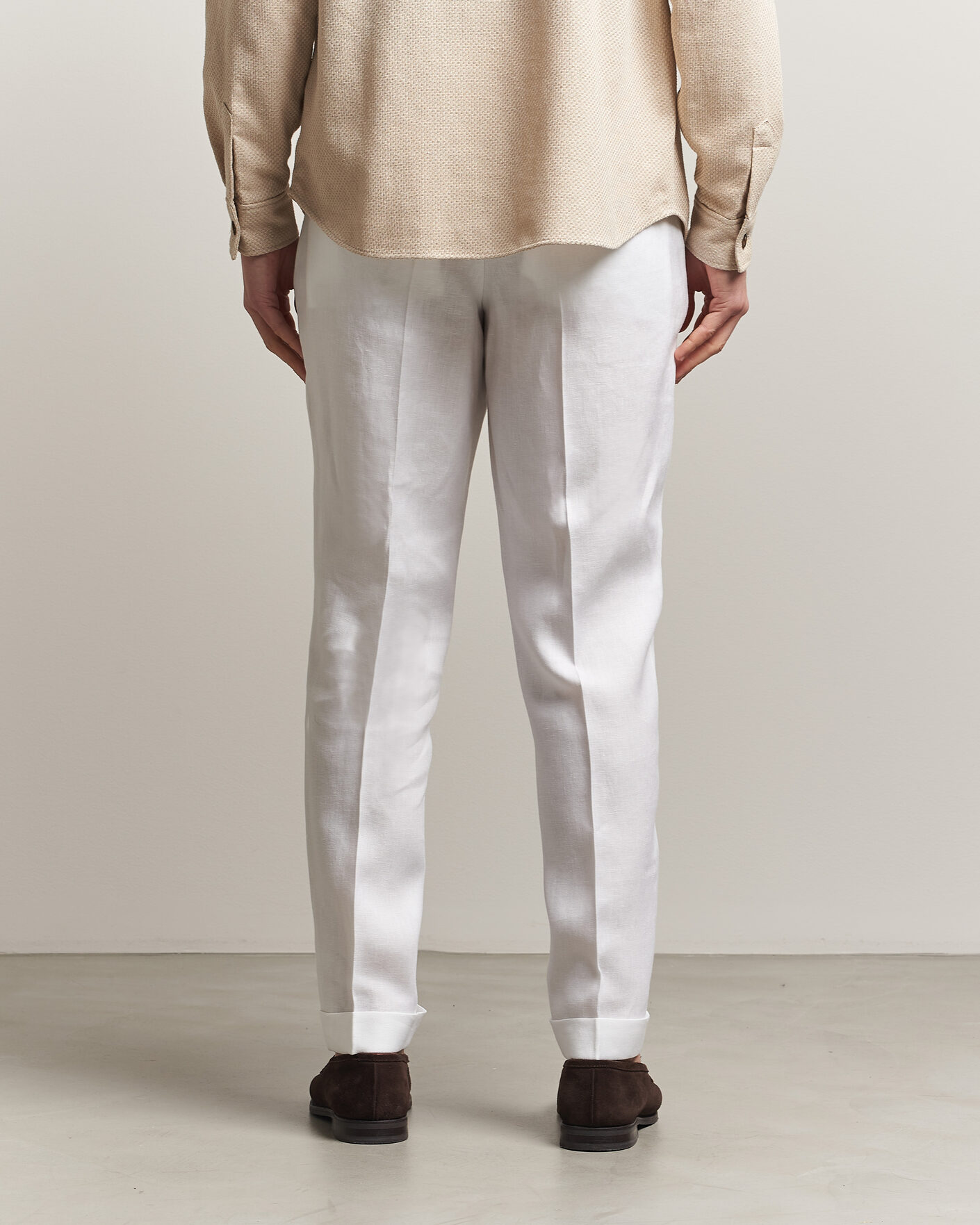 Herre | Bukser | BOSS CAMEL | Peet Linen Pleated Trousers White