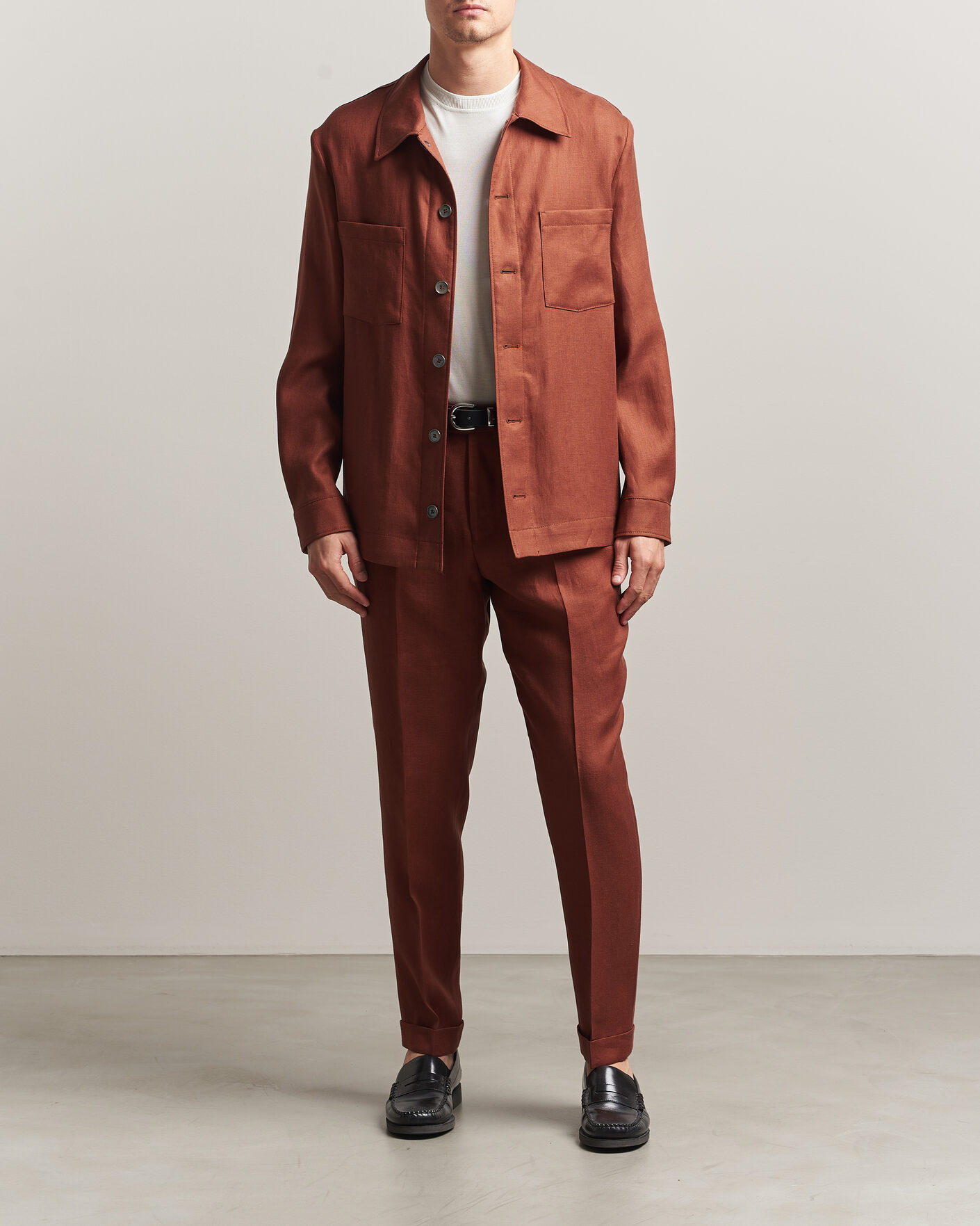 Herre | Bukser | BOSS CAMEL | Peet Linen Pleated Trousers Rust