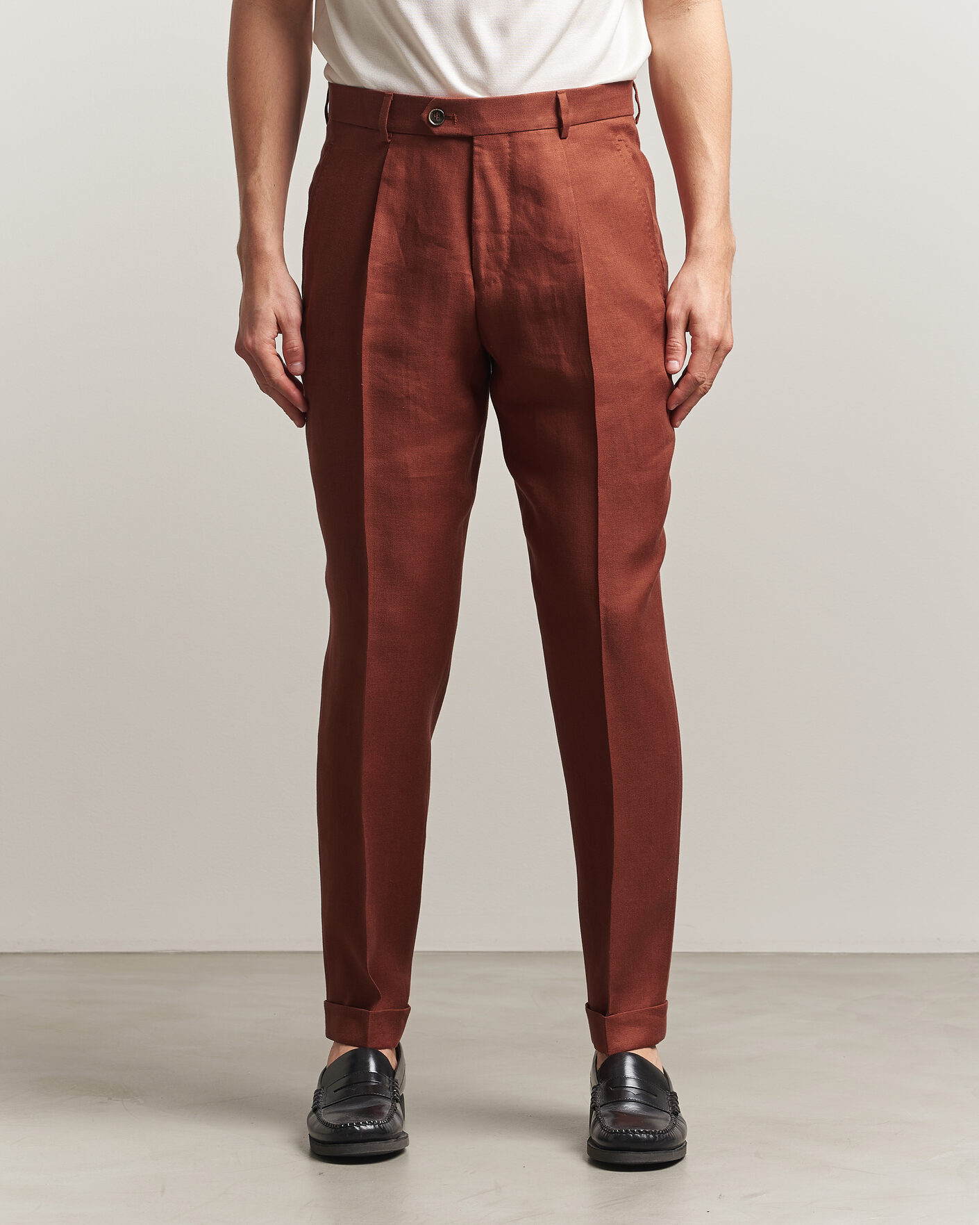 Herre | Bukser | BOSS CAMEL | Peet Linen Pleated Trousers Rust