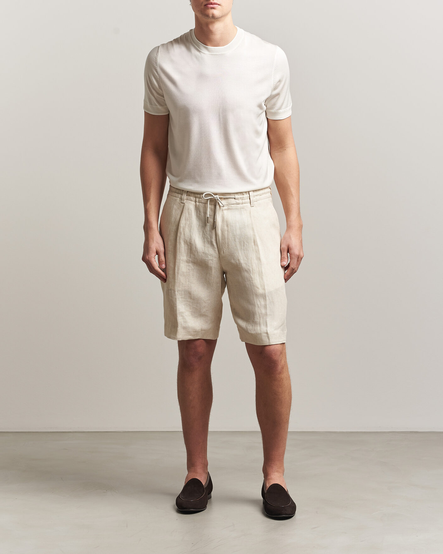 Herre | Shorts | BOSS CAMEL | Peet Linen Drawstring Shorts Open White