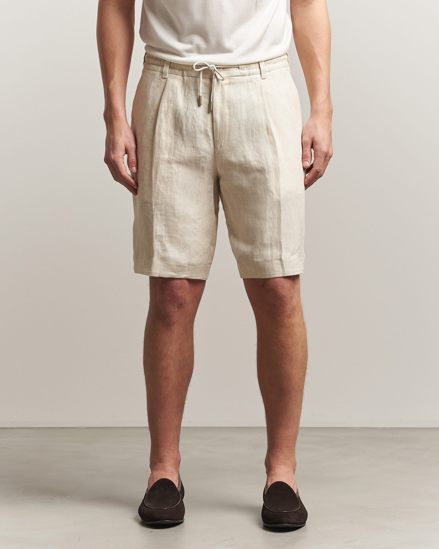 Herre | Shorts | BOSS CAMEL | Peet Linen Drawstring Shorts Open White