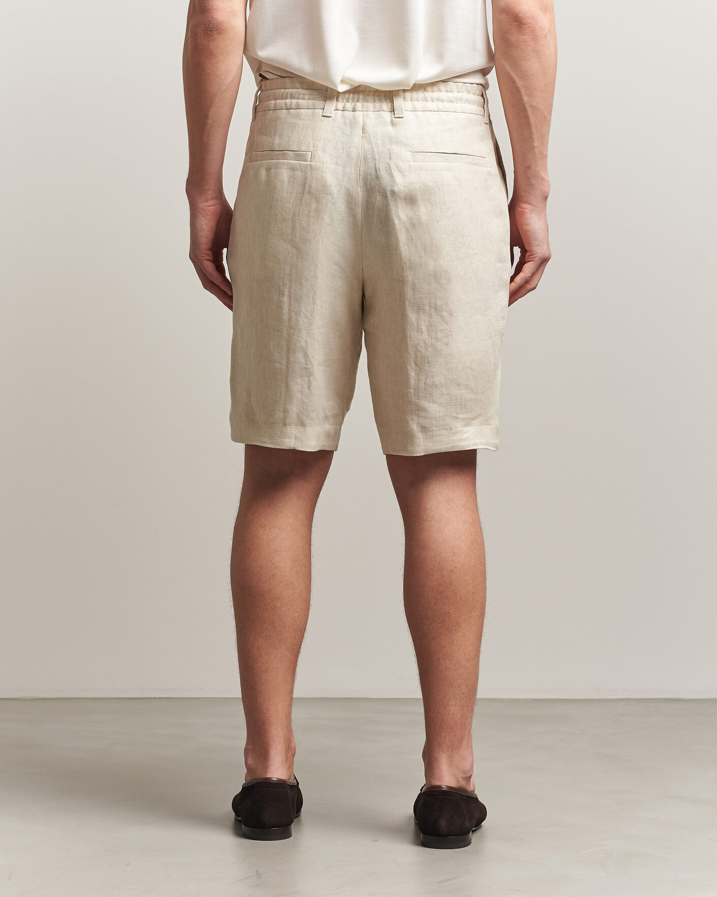 Herre | Shorts | BOSS CAMEL | Peet Linen Drawstring Shorts Open White
