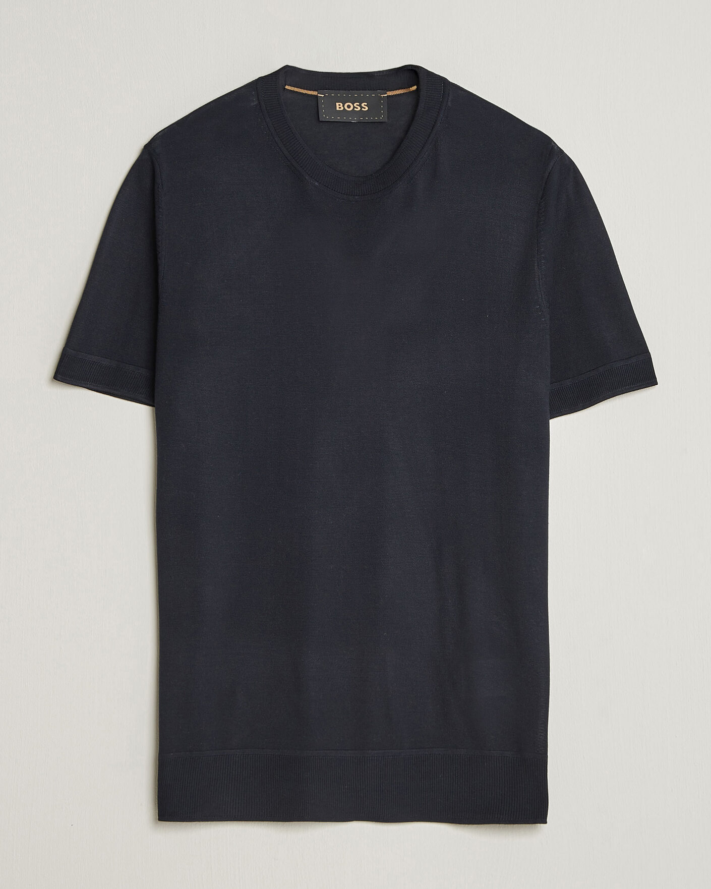 Herre | T-Shirts | BOSS CAMEL | Nottano Silk Knitted T-Shirt Dark Blue