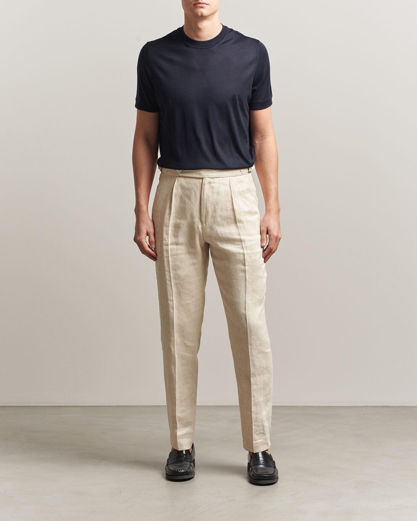 Herre | T-Shirts | BOSS CAMEL | Nottano Silk Knitted T-Shirt Dark Blue