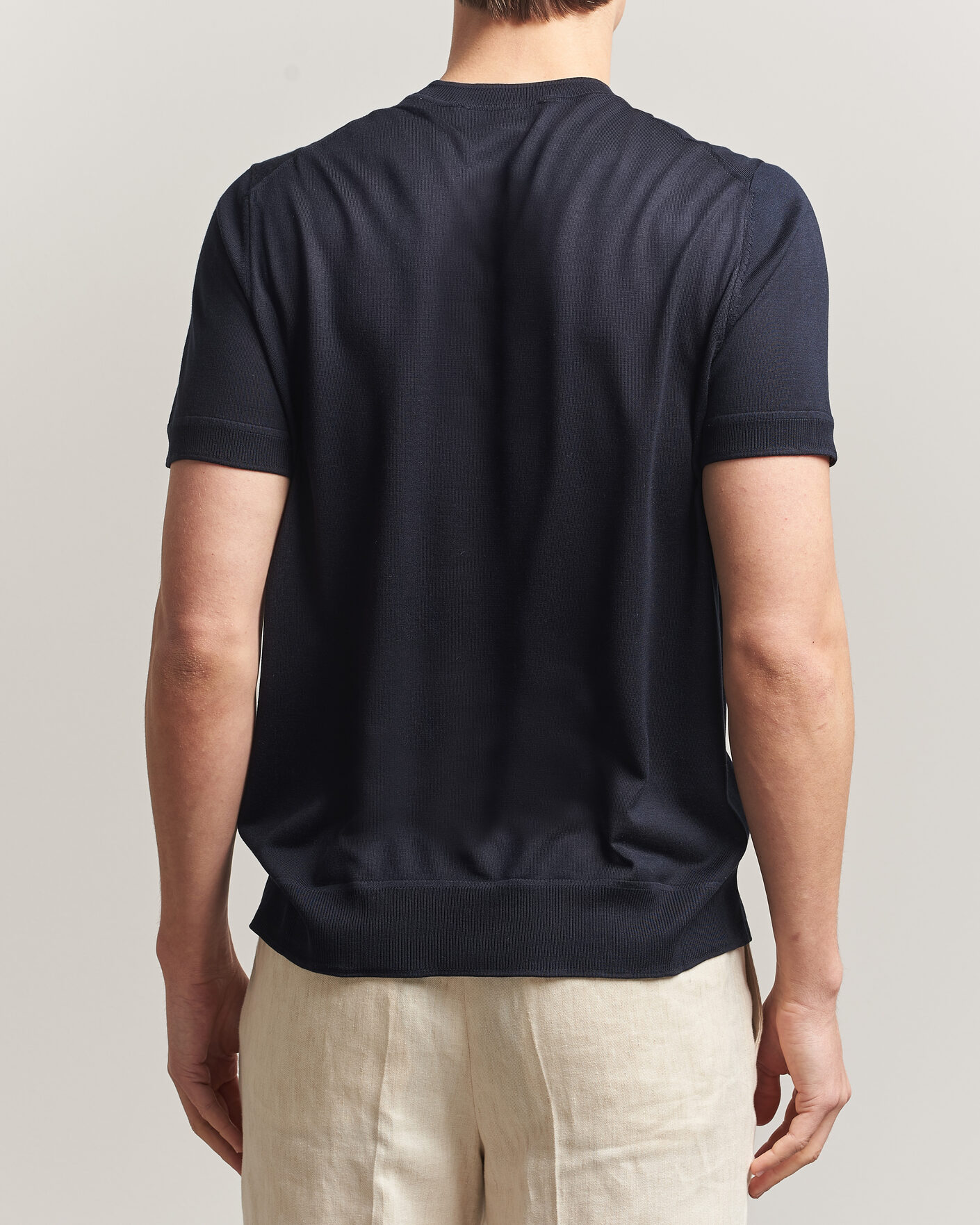 Herre | T-Shirts | BOSS CAMEL | Nottano Silk Knitted T-Shirt Dark Blue