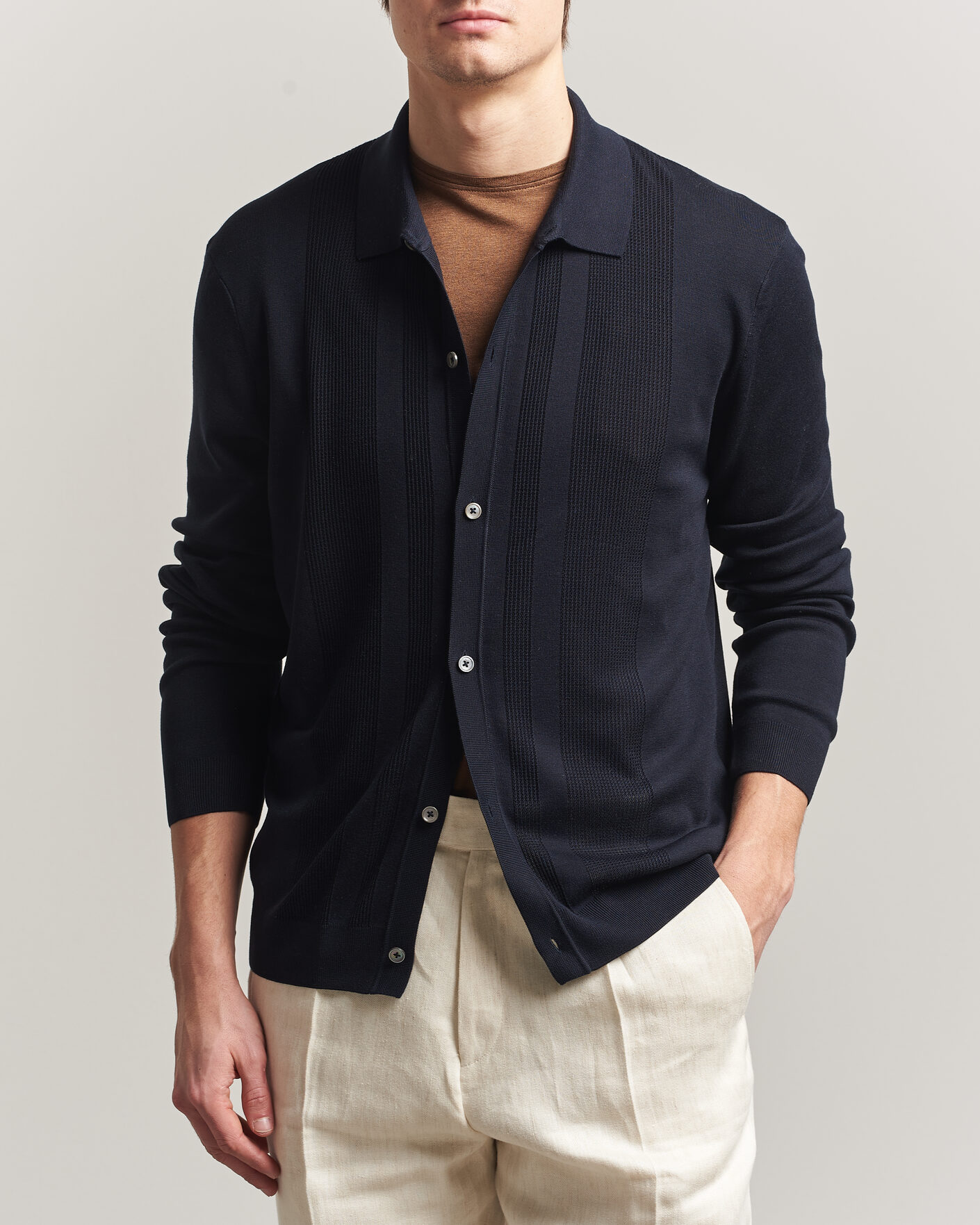 Herre | Trøjer | BOSS CAMEL | Nicolo Silk Knitted Cardigan Dark Blue