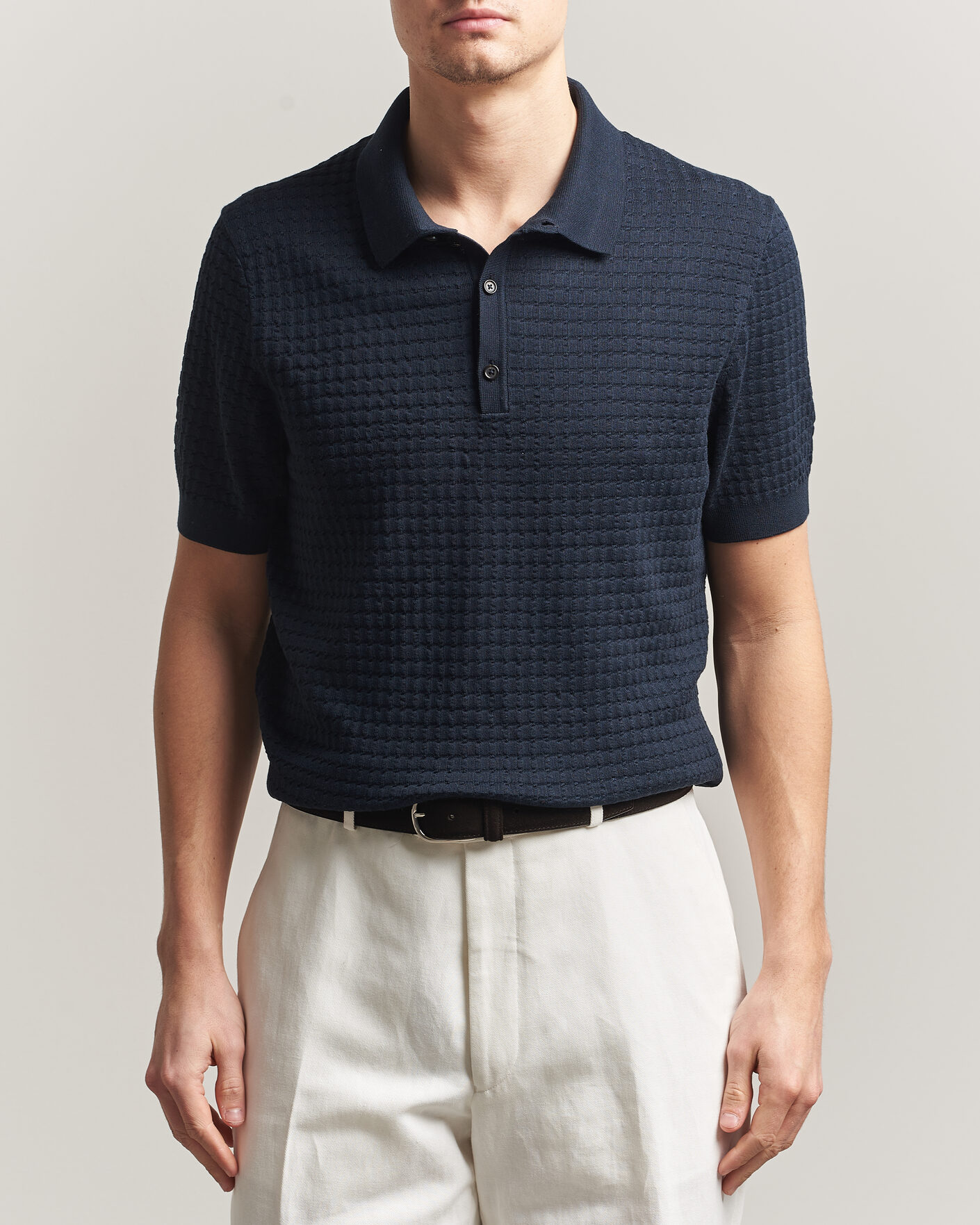Herre | Polotrøjer | BOSS CAMEL | Nadalione Silk/Cotton Knitted Polo Dark Blue