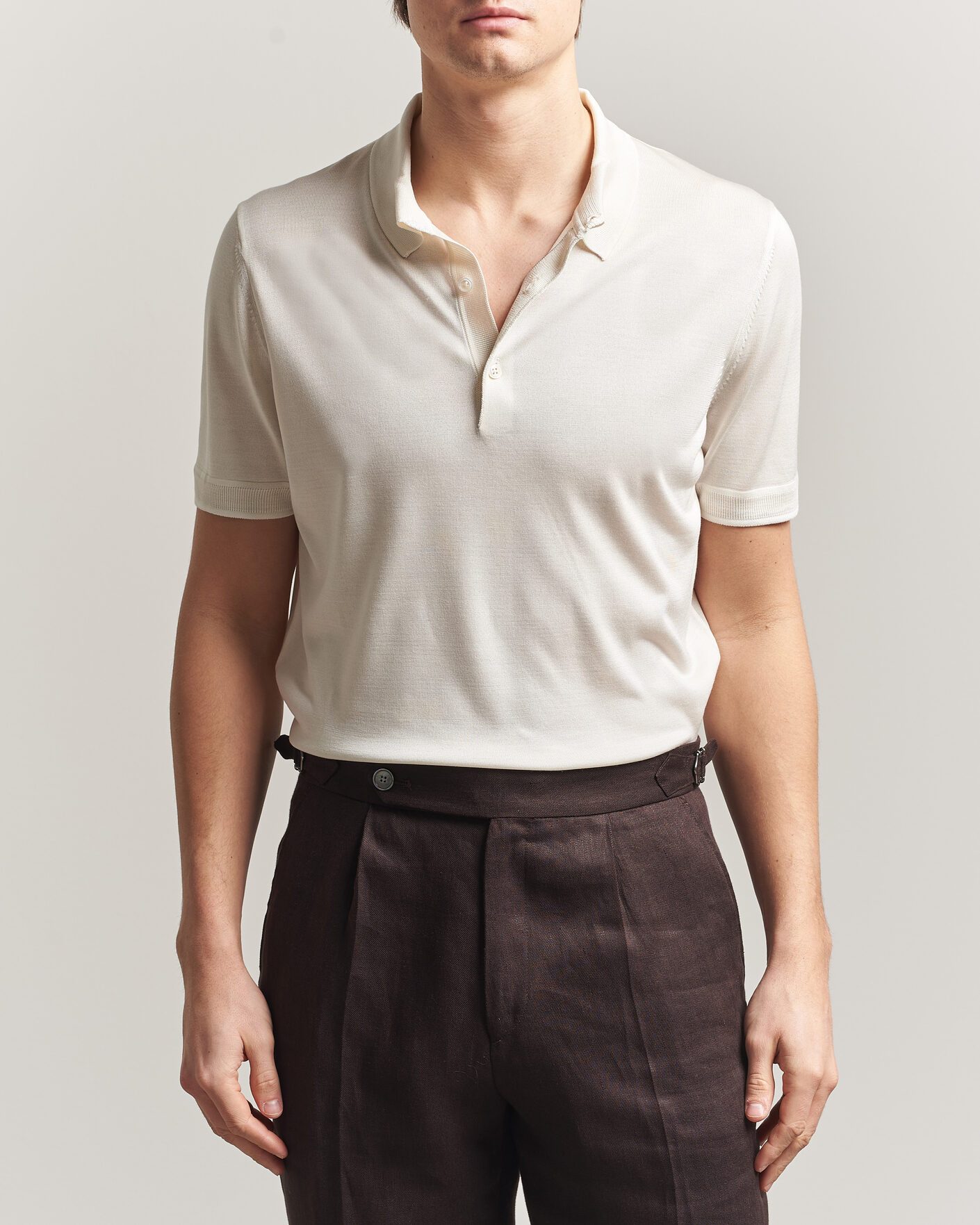 Herre | Polotrøjer | BOSS CAMEL | Novo Silk Knitted Polo Open White