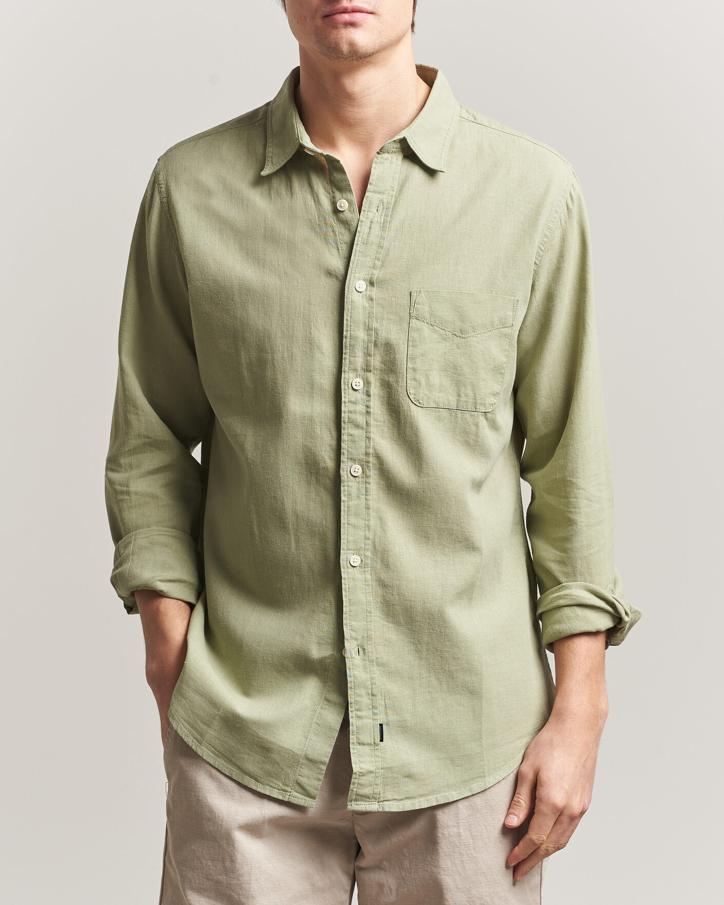 Herre | Skjorter | Dockers | Slim Linen/Cotton Shirt Tea