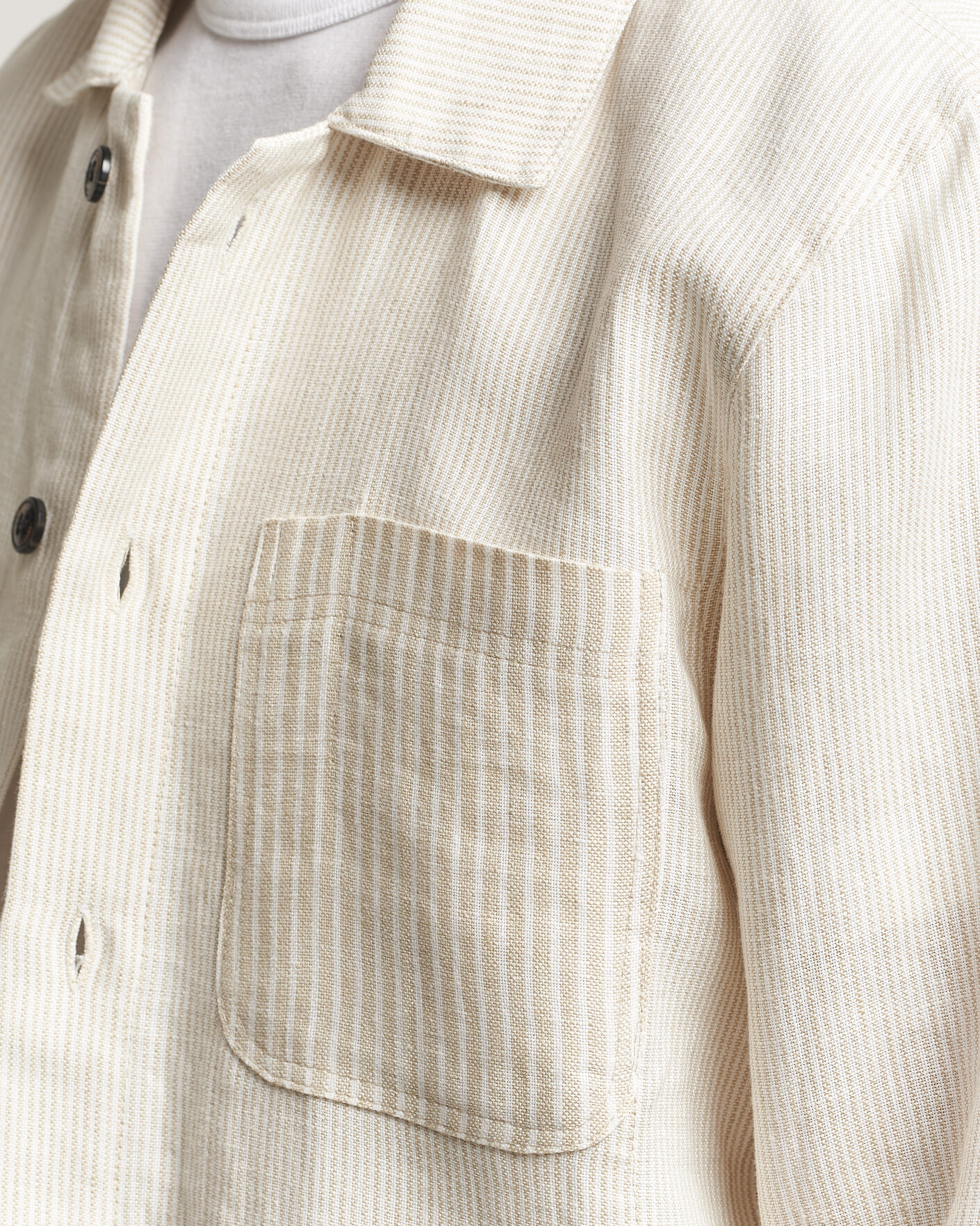 Herre | Skjorter | Peregrine | Windsor Linen Shacket Beige Stripe