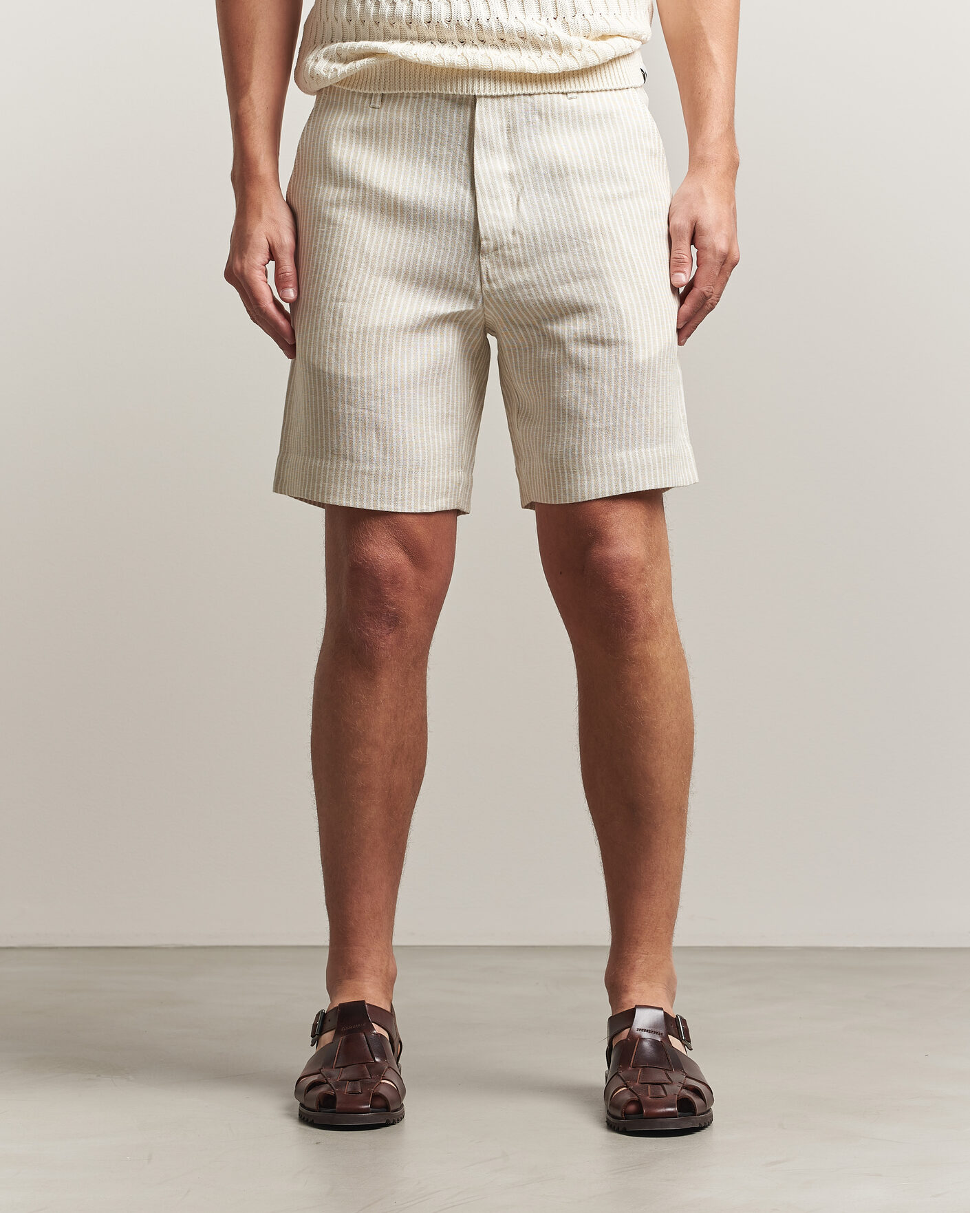 Herre | Skjorter | Peregrine | Windsor Linen Shorts Beige Stripe