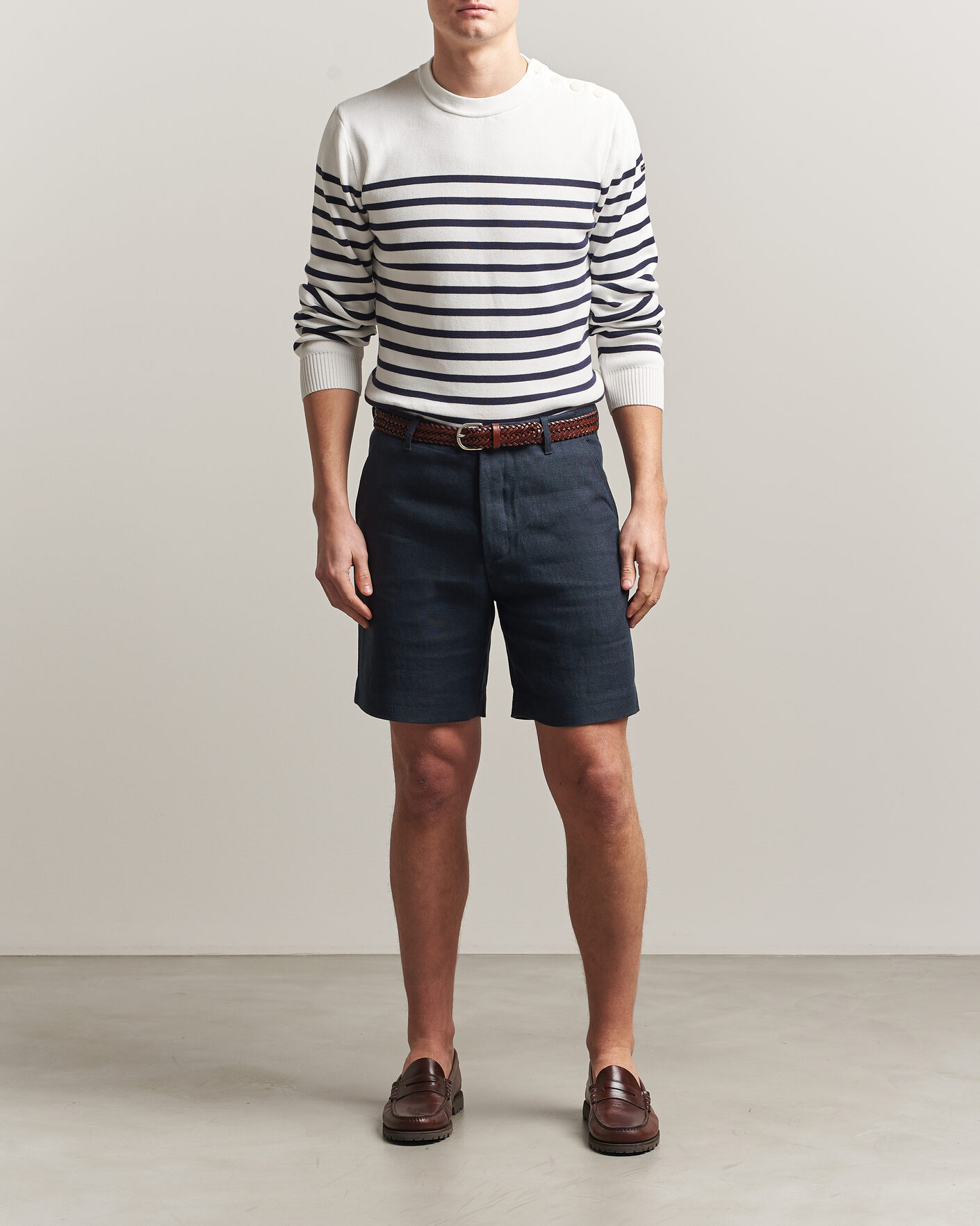 Herre | Shorts | Peregrine | Windsor Linen Shorts Navy Stripe