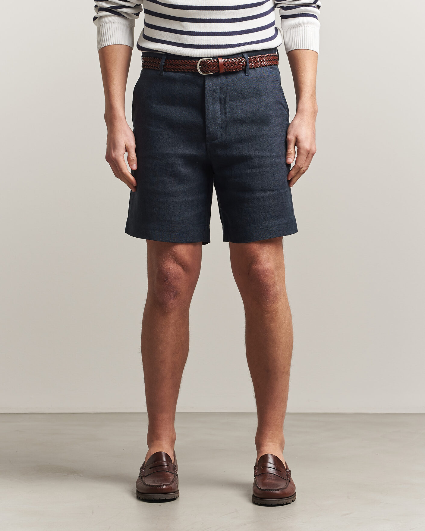 Herre | Shorts | Peregrine | Windsor Linen Shorts Navy Stripe