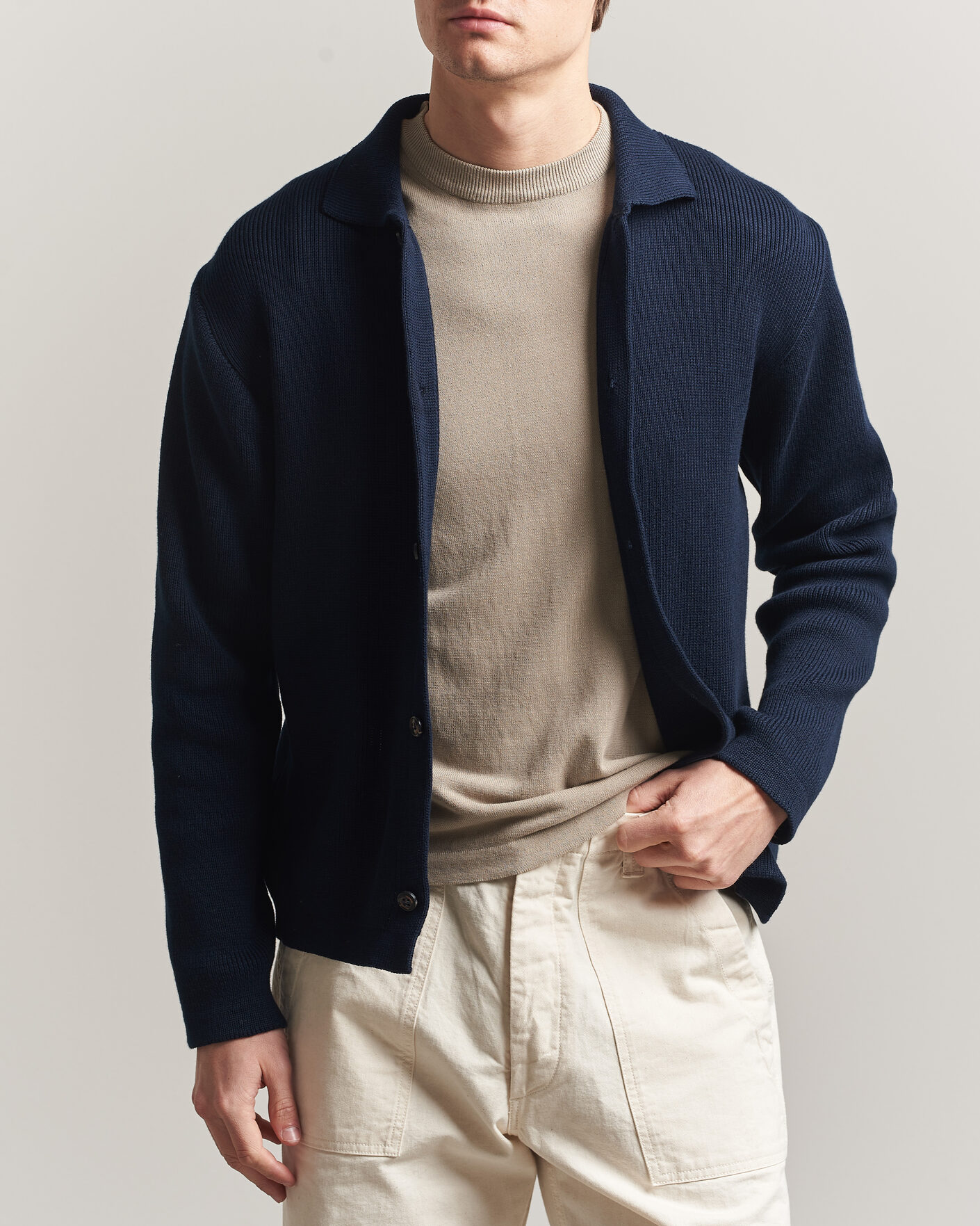 Herre | Trøjer | Peregrine | River Knitted Cotton Schacket Navy