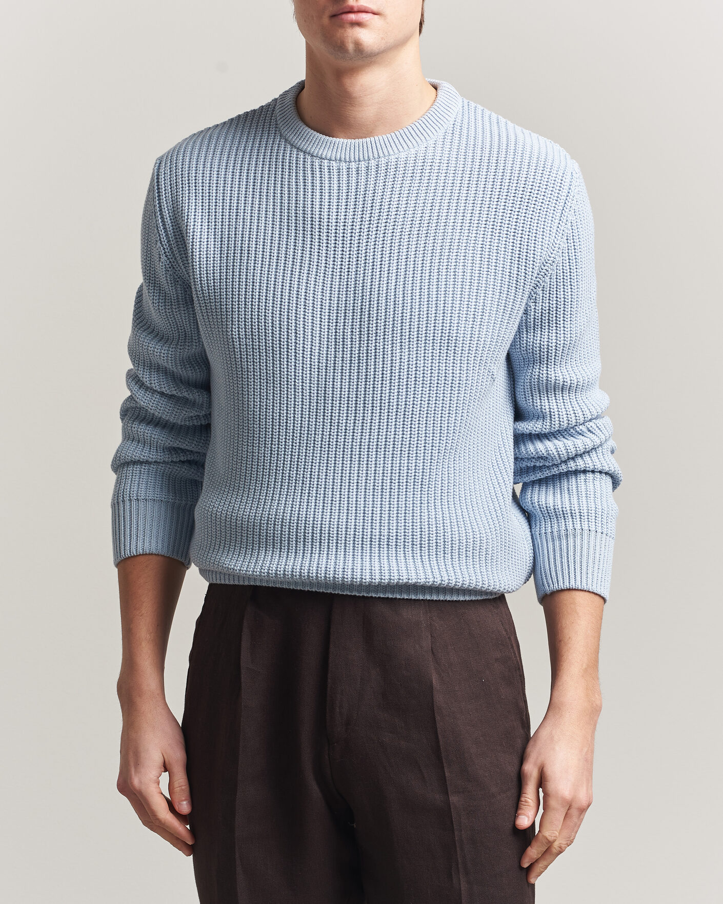Herre | Trøjer | Morgano | Supersoft Egyptian Cotton Fisher Man Crew Light Blue