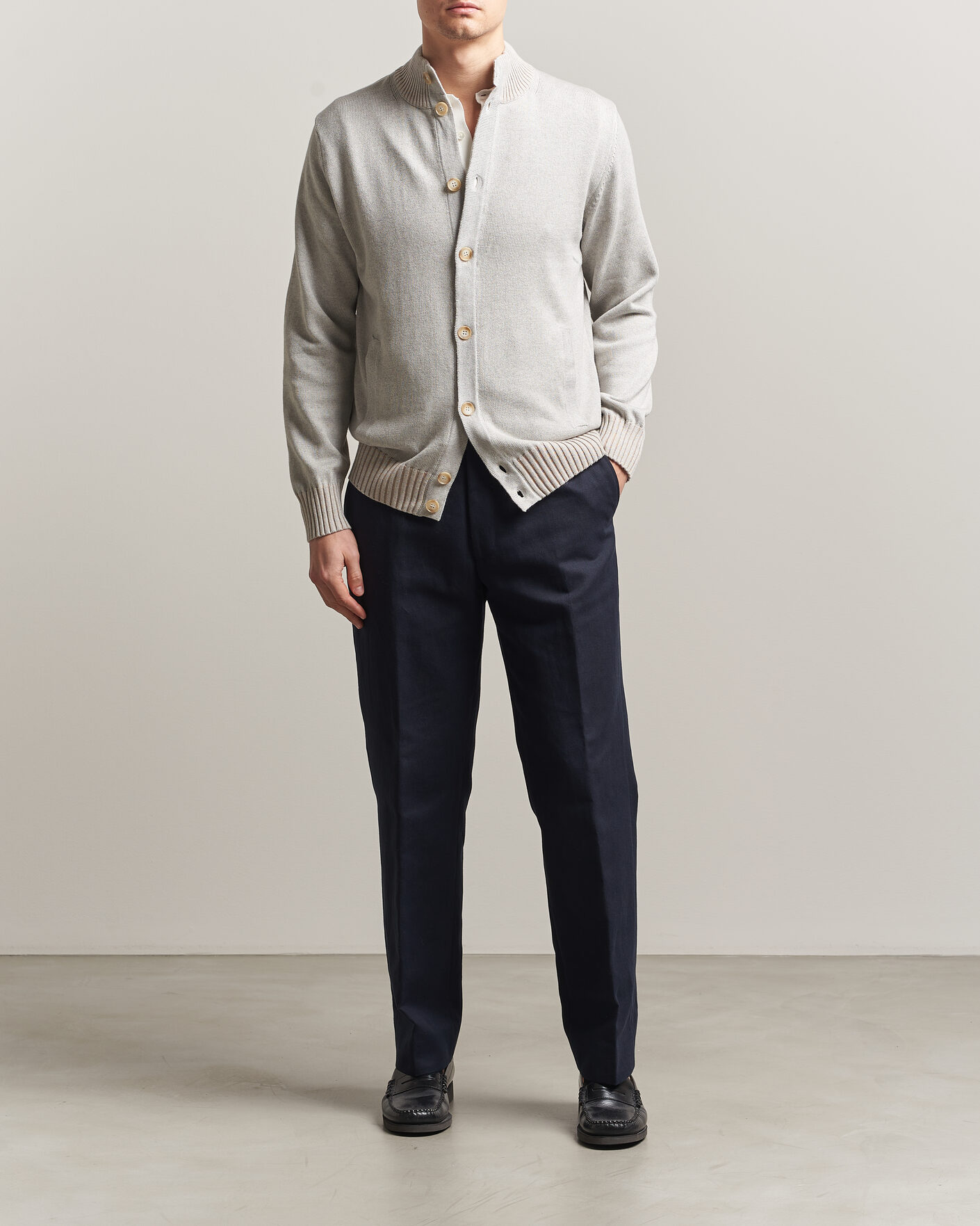 Herre | Trøjer | Morgano | Cotton/Cashmere Knitted Cardigan Light Grey