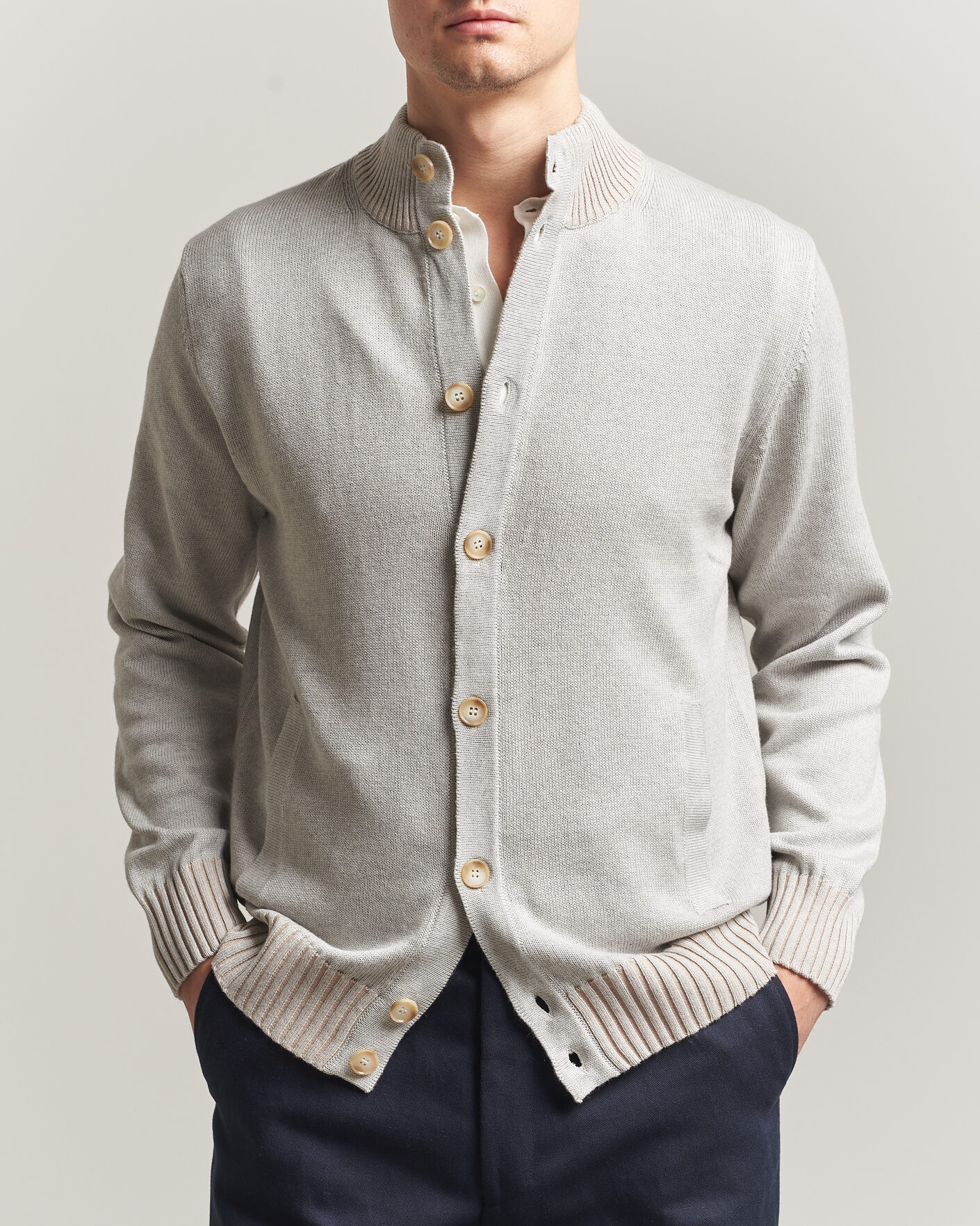 Herre | Trøjer | Morgano | Cotton/Cashmere Knitted Cardigan Light Grey