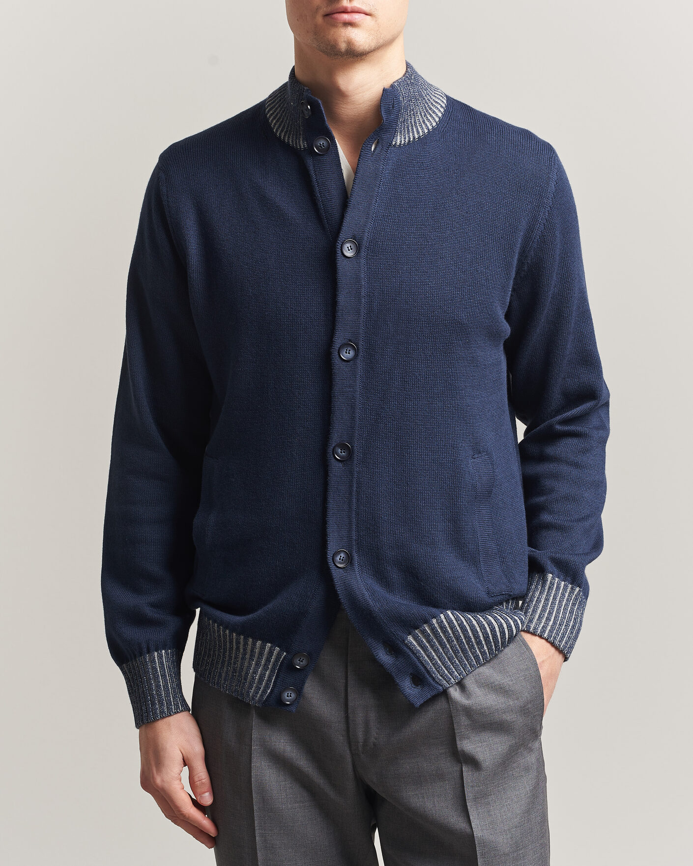 Herre | Trøjer | Morgano | Cotton/Cashmere Knitted Cardigan Navy
