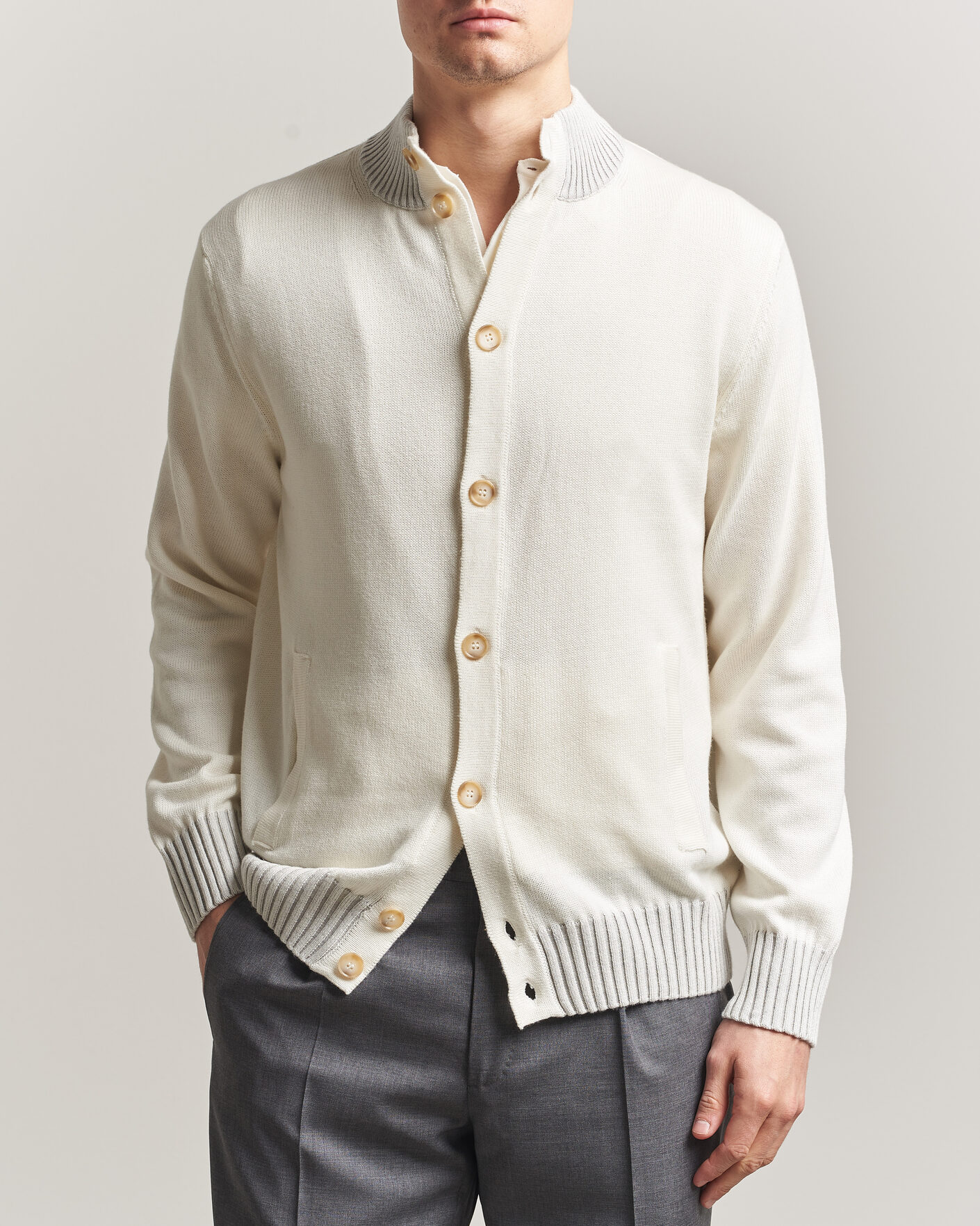 Herre | Trøjer | Morgano | Cotton/Cashmere Knitted Cardigan Cream