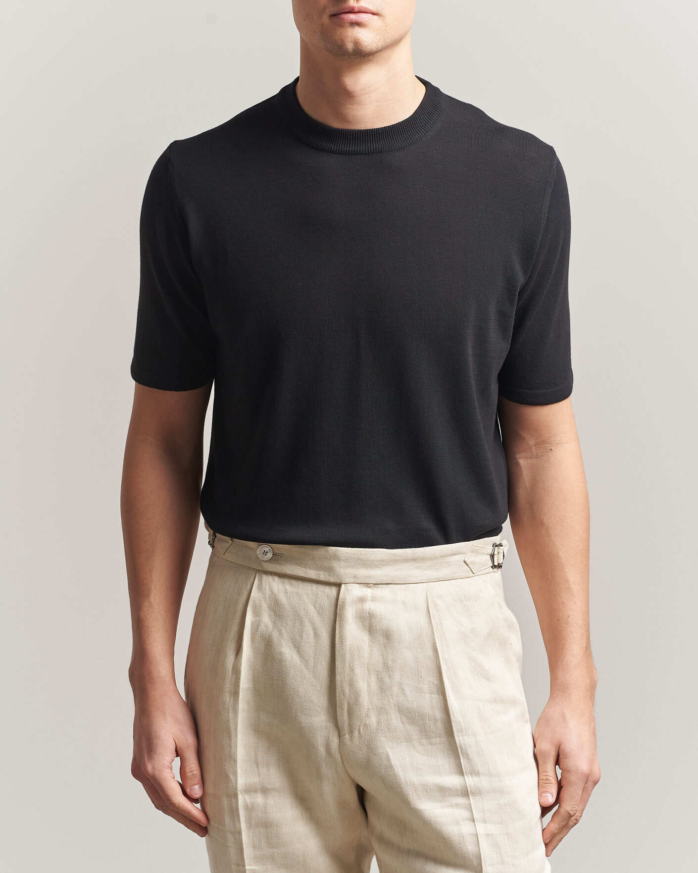 Herre | T-Shirts | Morgano | Knitted Cotton Crepe T-Shirt Black