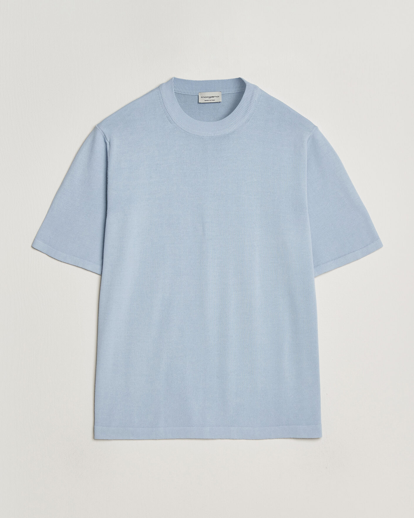Herre | T-Shirts | Morgano | Knitted Cotton Crepe T-Shirt Light Blue