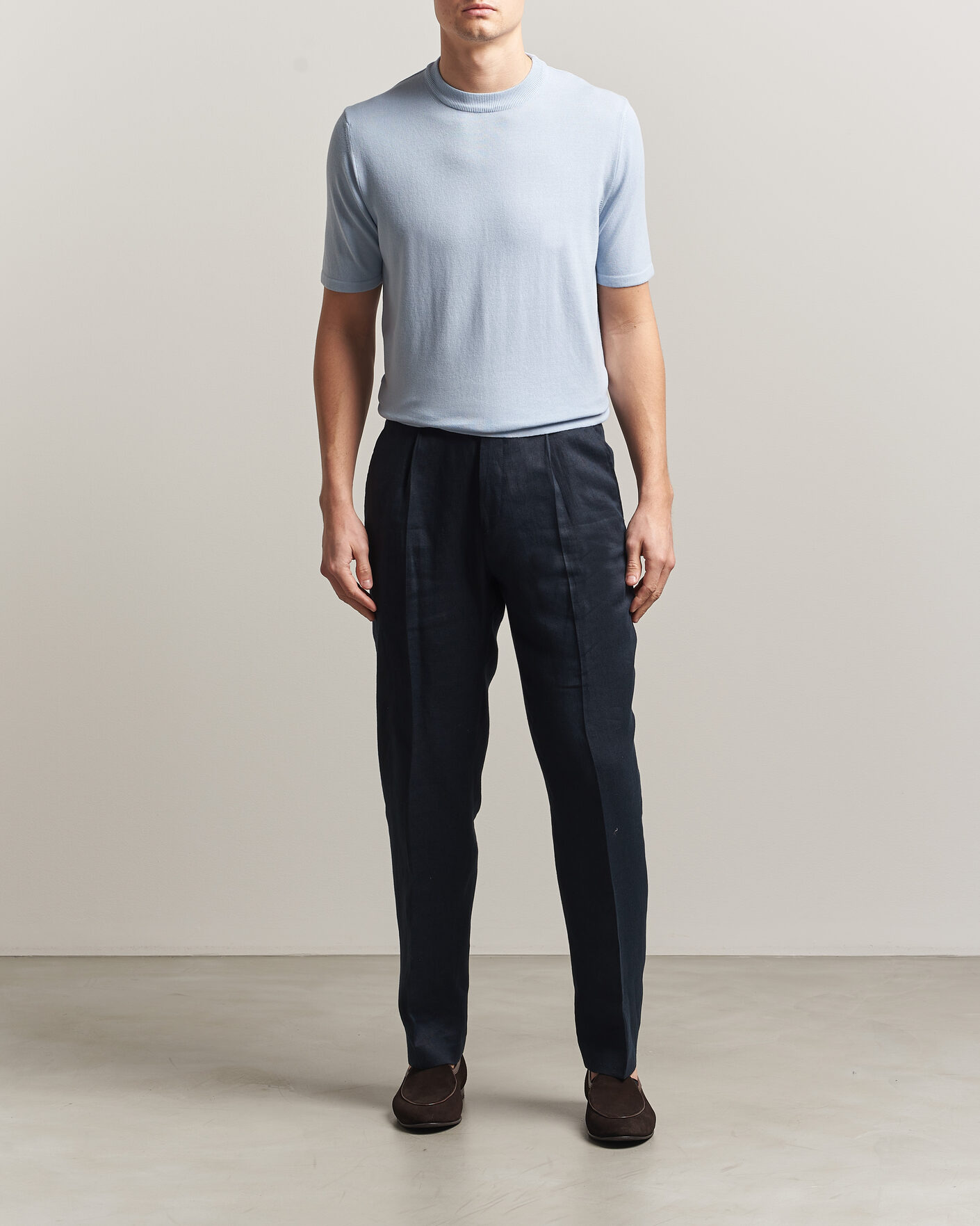 Herre | T-Shirts | Morgano | Knitted Cotton Crepe T-Shirt Light Blue