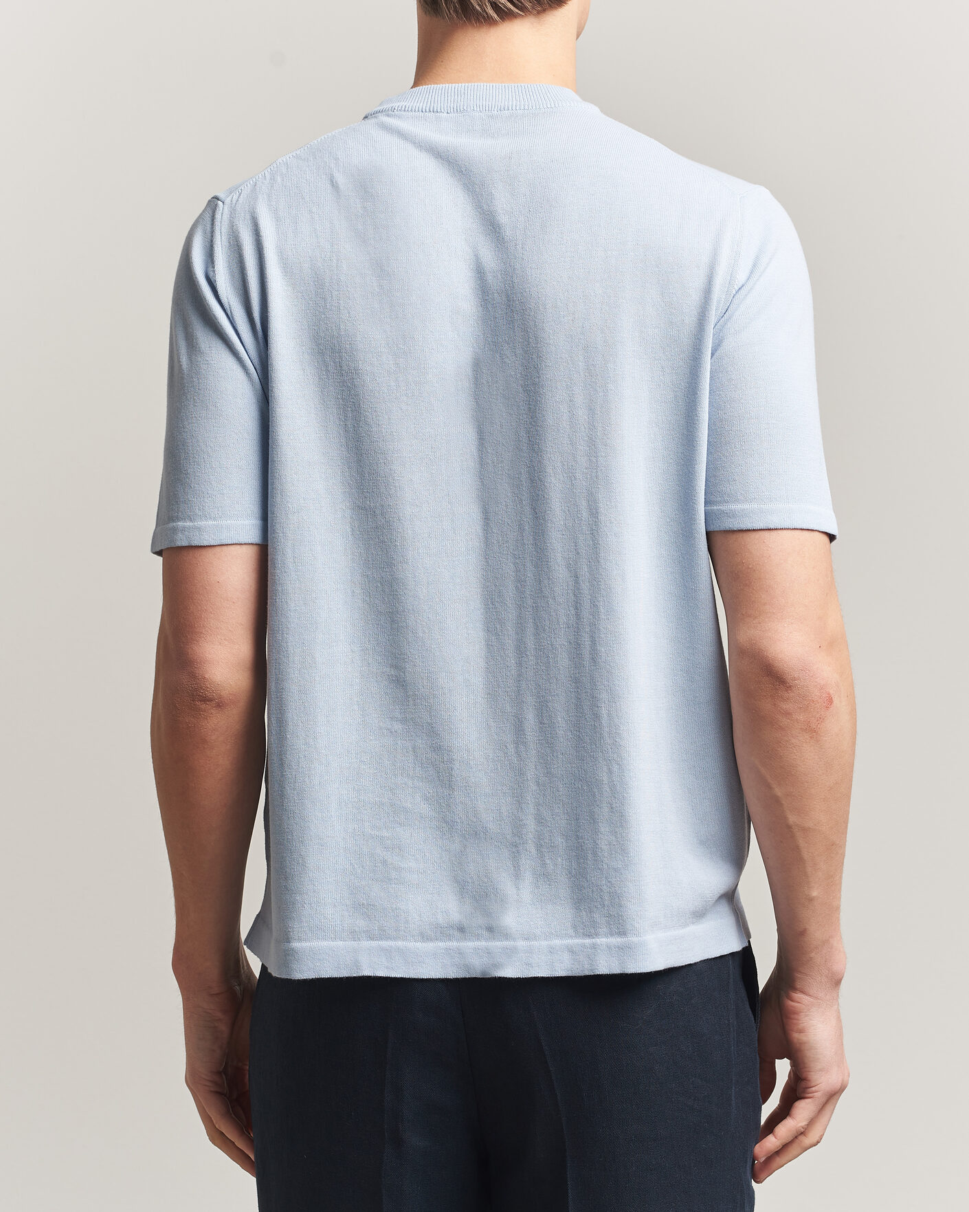 Herre | T-Shirts | Morgano | Knitted Cotton Crepe T-Shirt Light Blue
