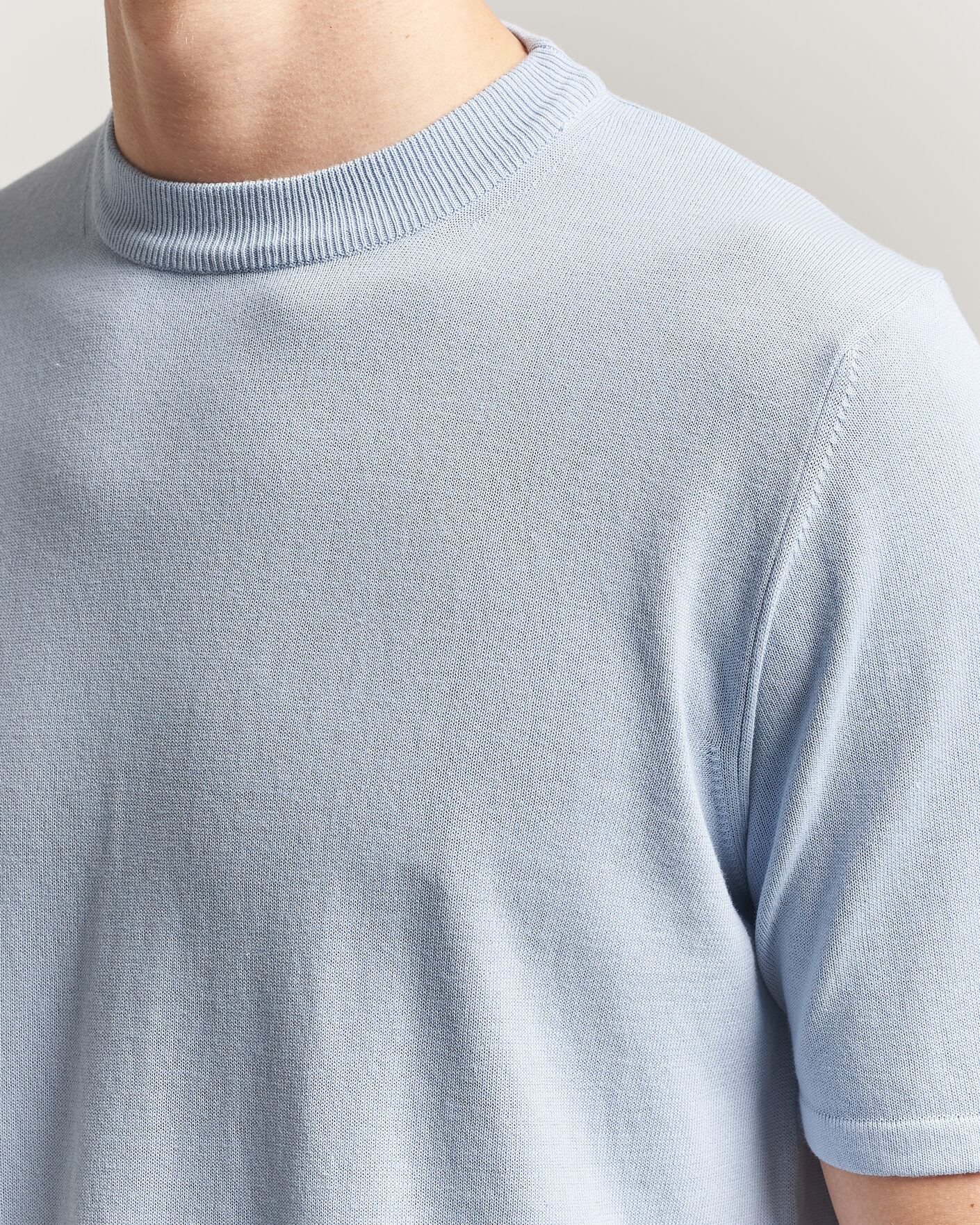 Herre | T-Shirts | Morgano | Knitted Cotton Crepe T-Shirt Light Blue