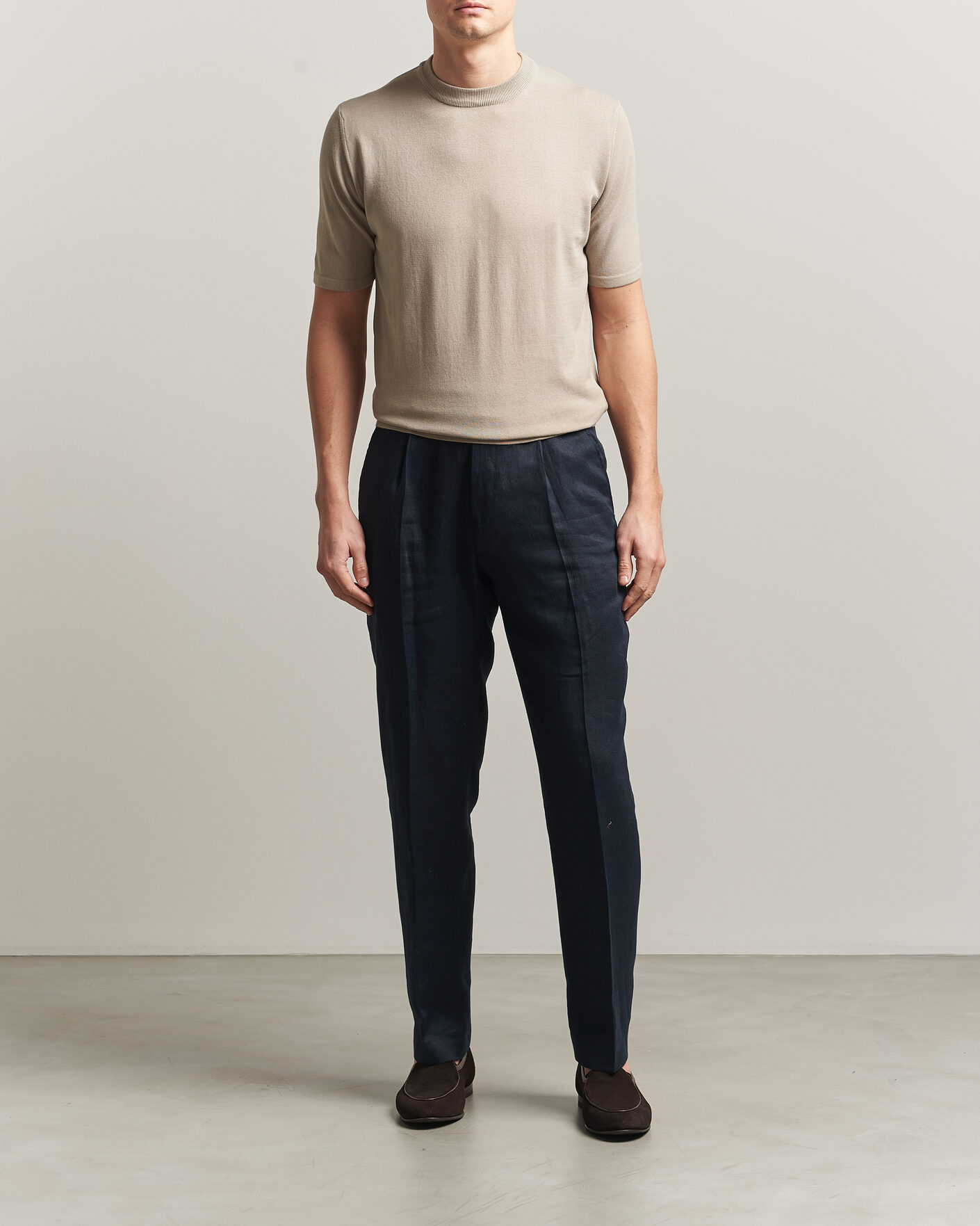Herre | T-Shirts | Morgano | Knitted Cotton Crepe T-Shirt Beige