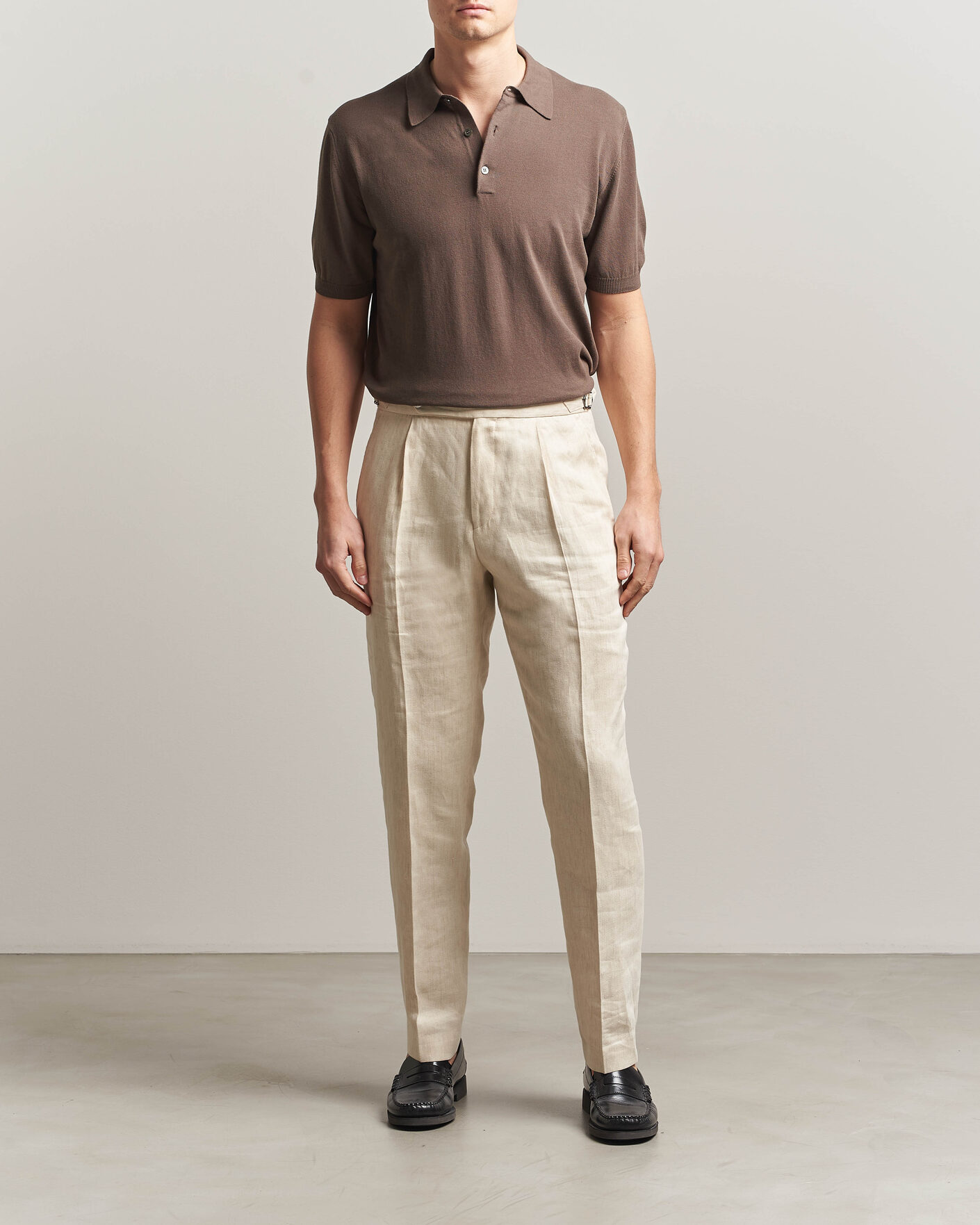 Herre | Polotrøjer | Morgano | Knitted Cotton Crepe Polo Brown