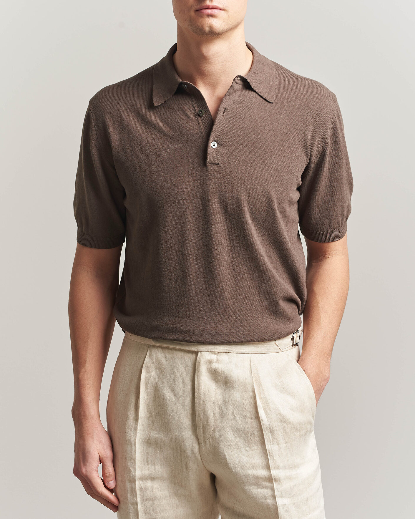 Herre | Polotrøjer | Morgano | Knitted Cotton Crepe Polo Brown