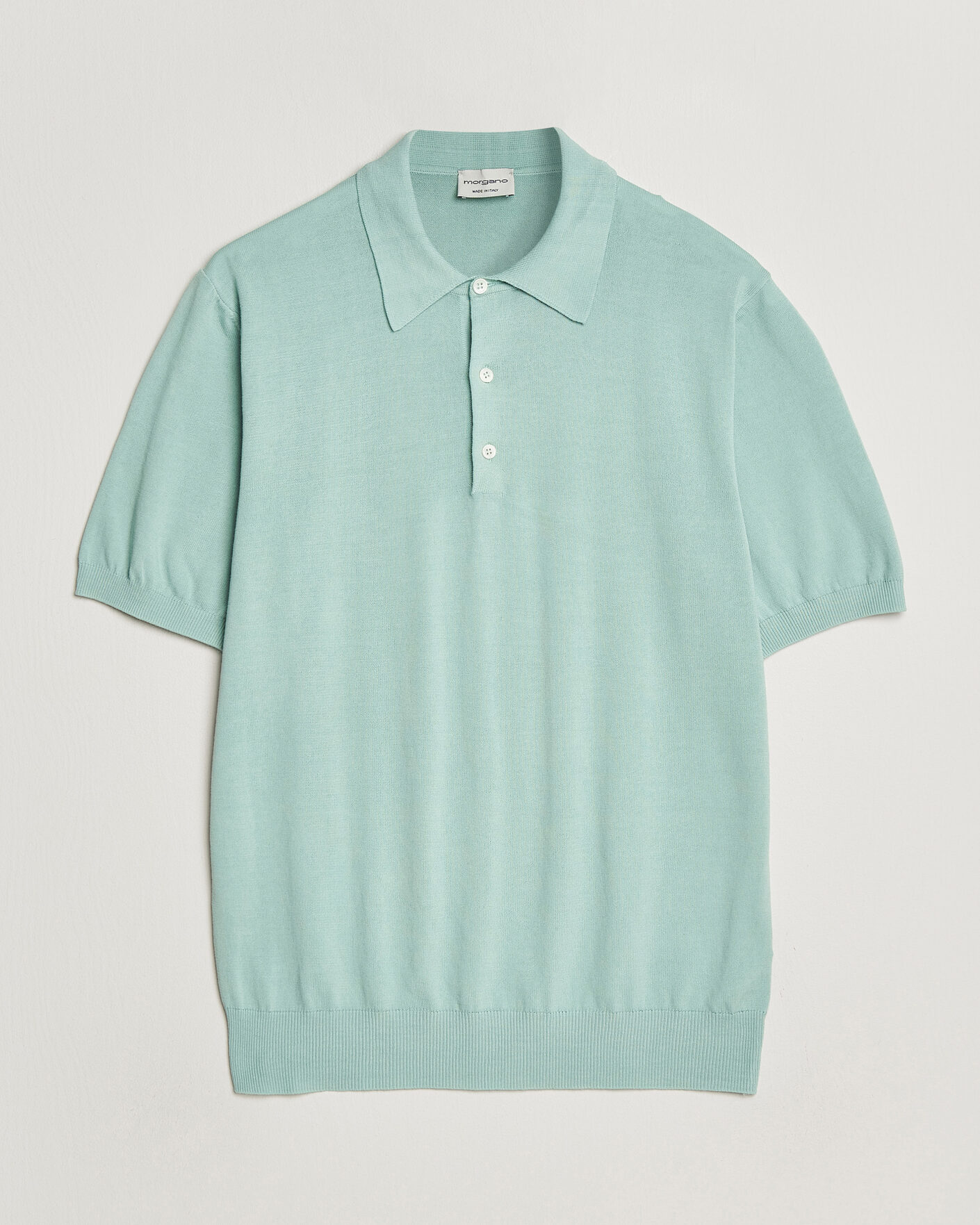 Herre | Polotrøjer | Morgano | Knitted Cotton Crepe Polo Light Green