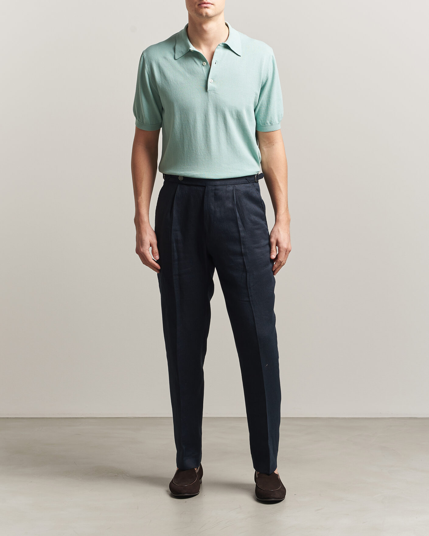 Herre | Polotrøjer | Morgano | Knitted Cotton Crepe Polo Light Green