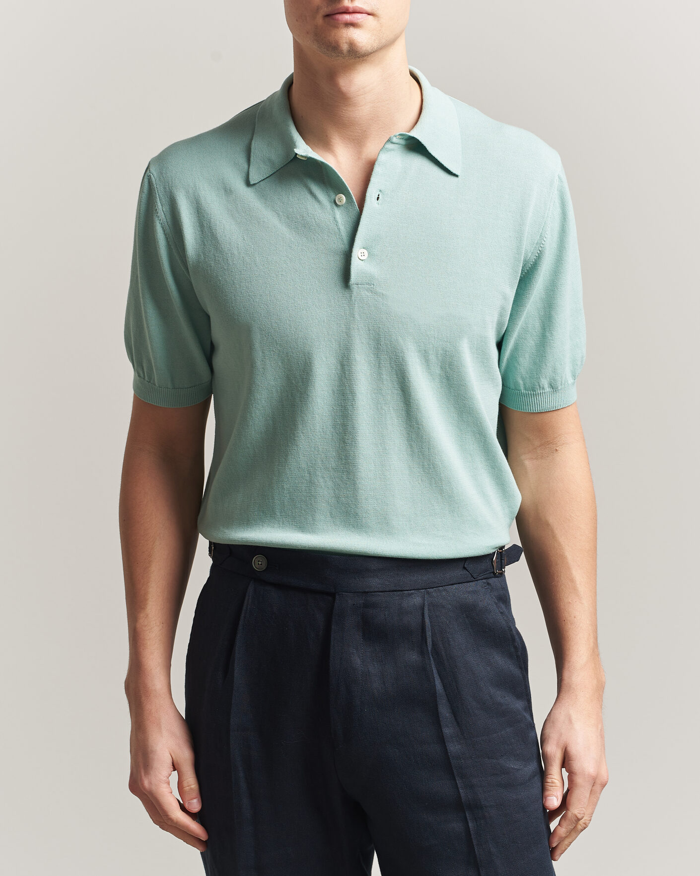 Herre | Polotrøjer | Morgano | Knitted Cotton Crepe Polo Light Green