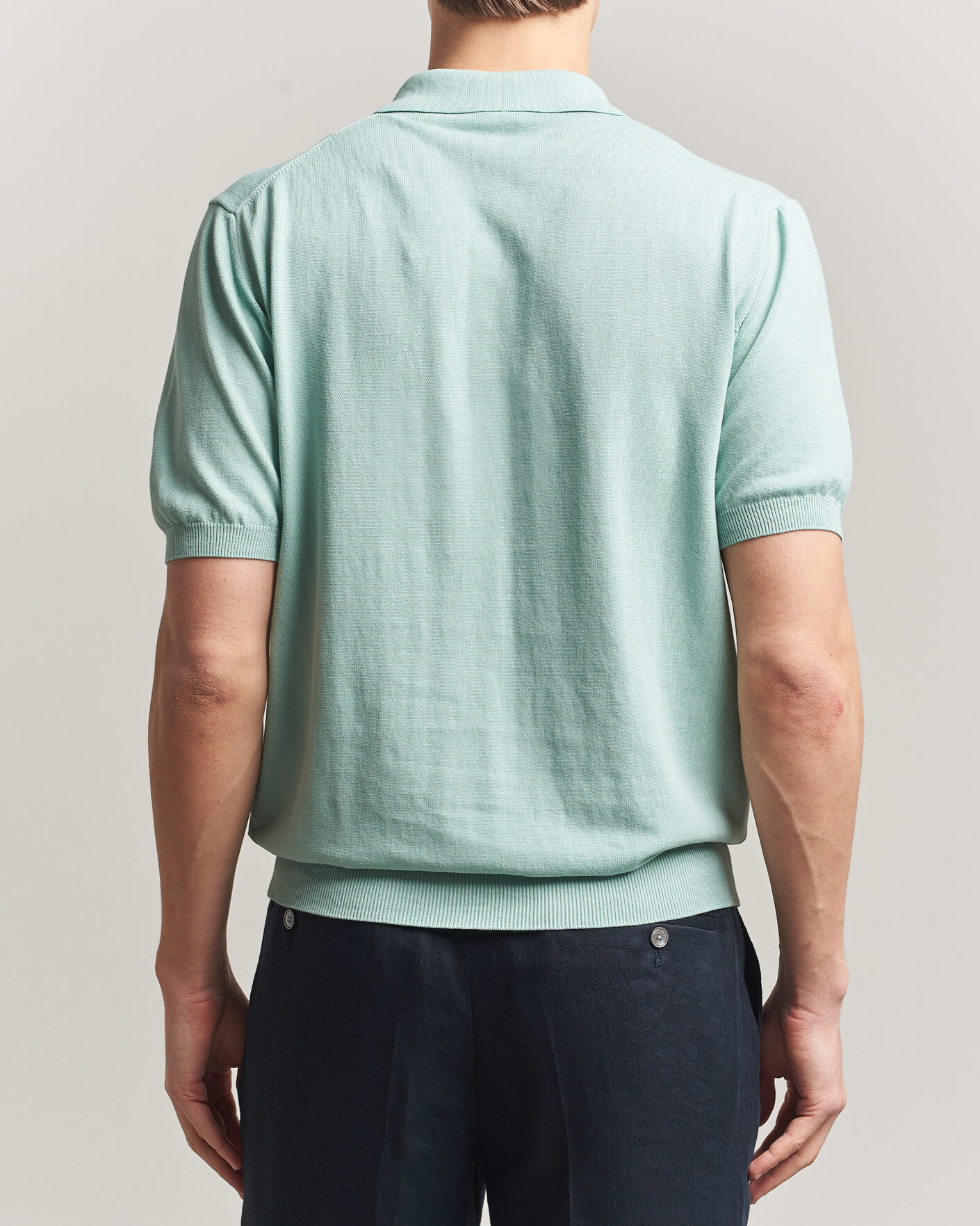 Herre | Polotrøjer | Morgano | Knitted Cotton Crepe Polo Light Green