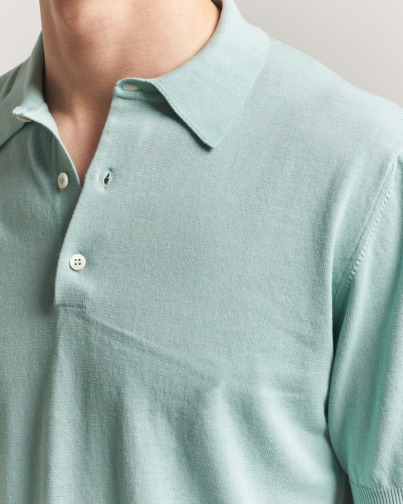 Herre | Polotrøjer | Morgano | Knitted Cotton Crepe Polo Light Green