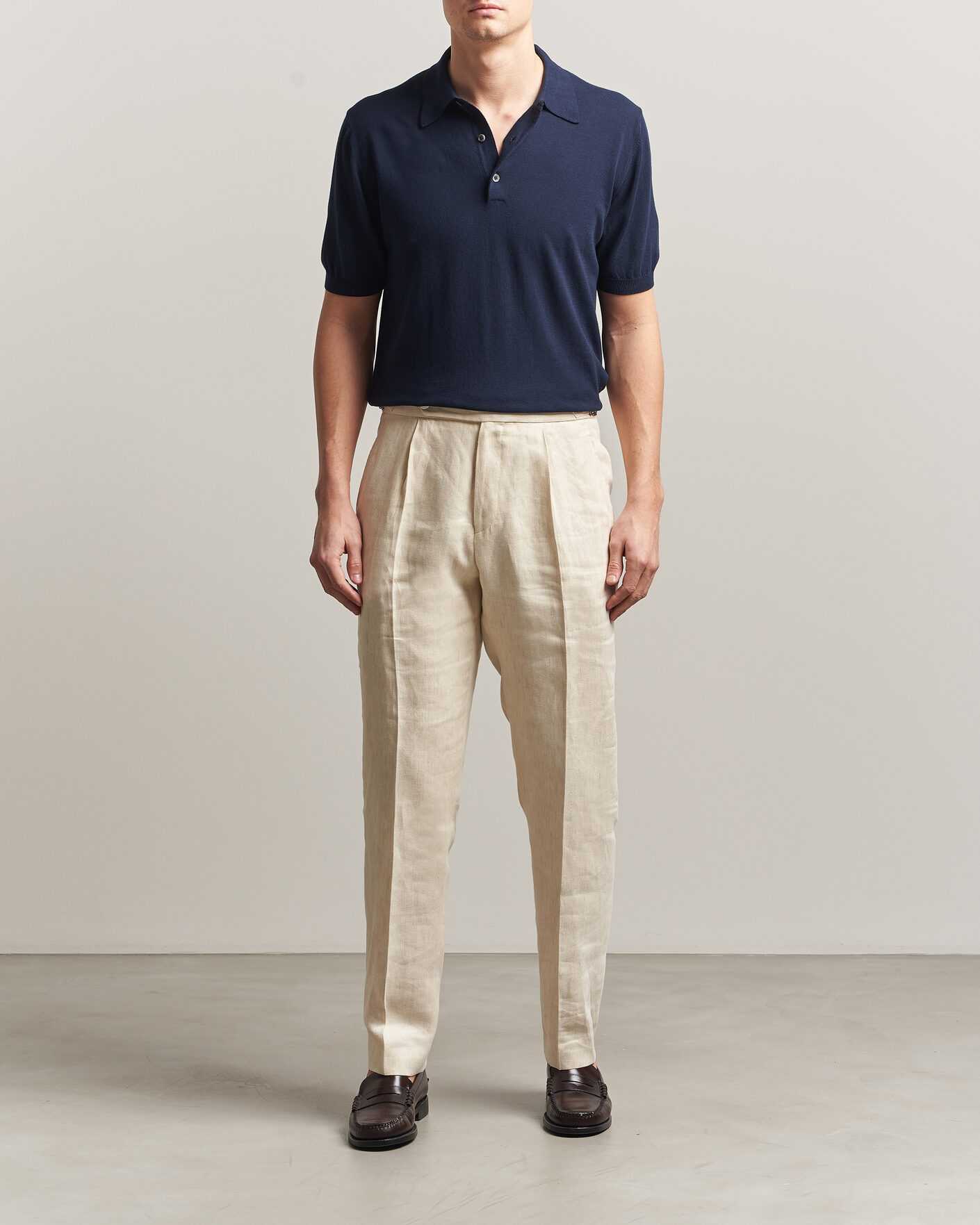 Herre | Polotrøjer | Morgano | Knitted Cotton Crepe Polo Navy